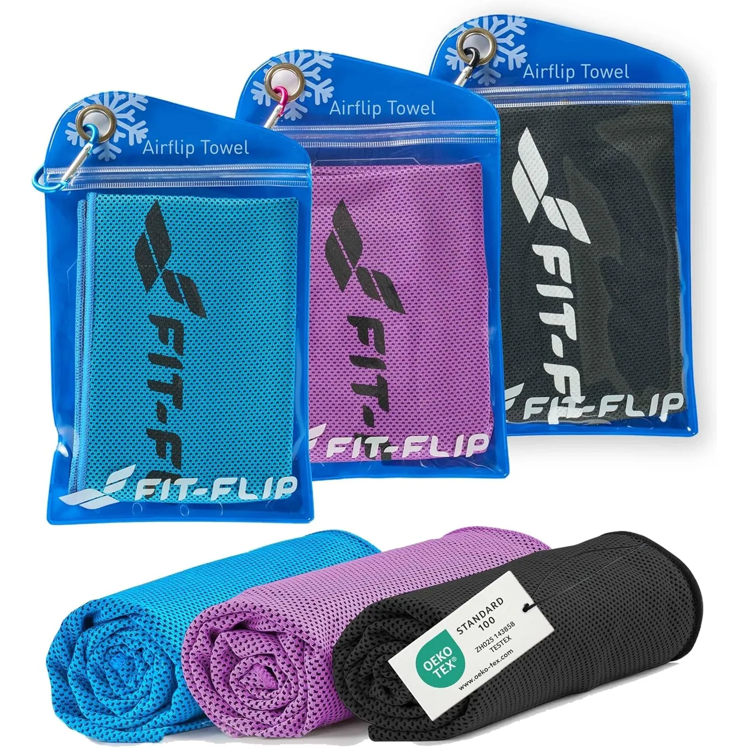 Fit-Flip Kühltuch 3er Set, kühlendes Handtuch Fitness und Sport