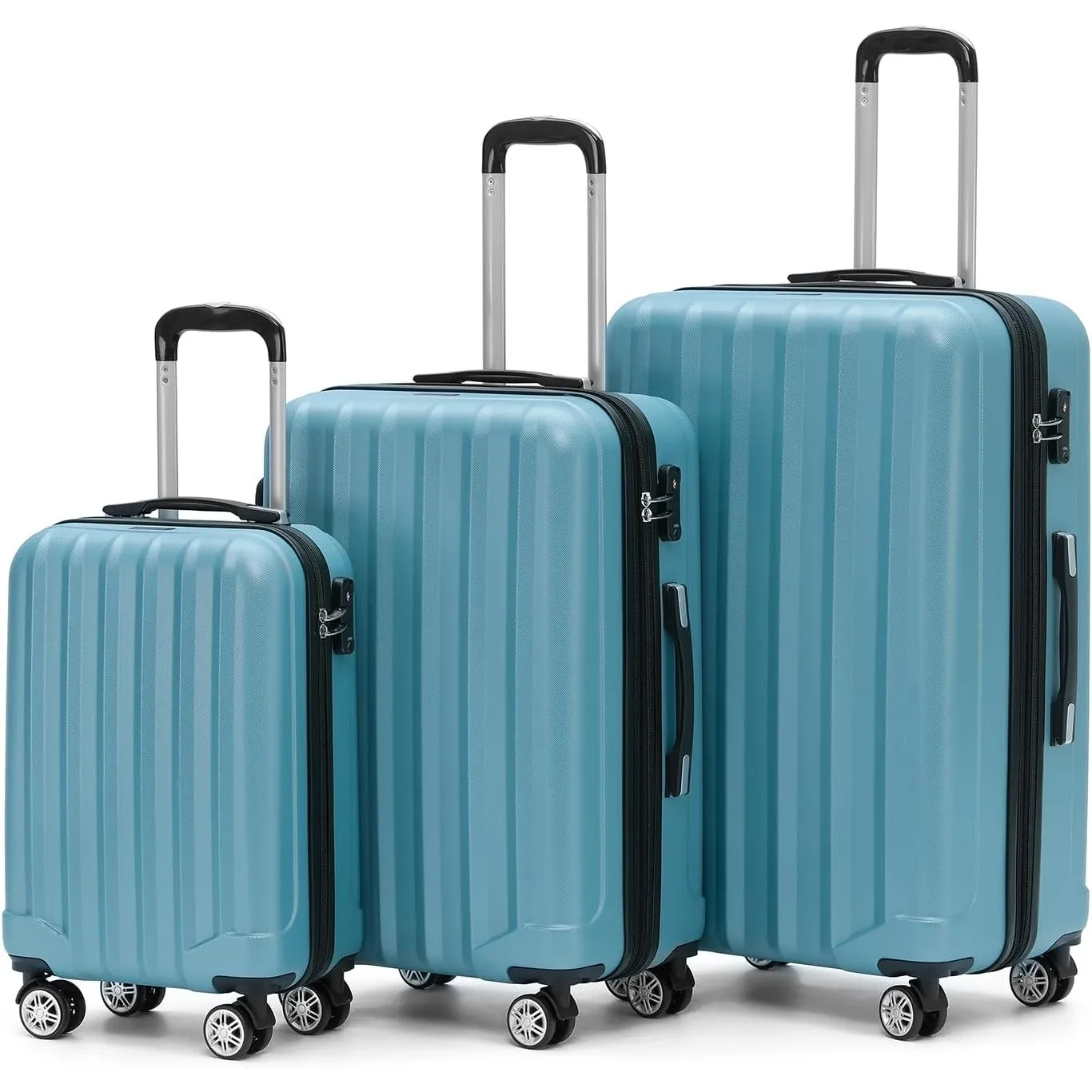BEIBYE TSA-Schloß 2080 Zwillingsrollen neu Reisekoffer Koffer Trolley Hartschale Set (Ice Blue, Set)
