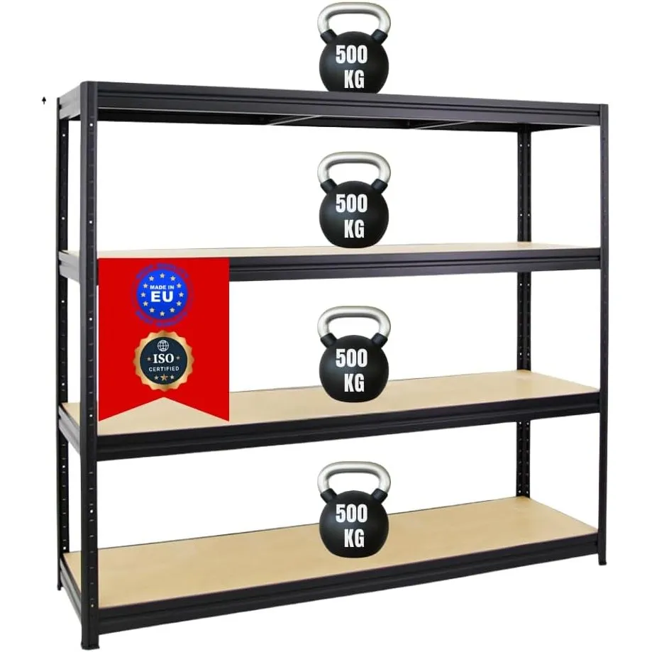 PROREGAL Schwerlastregal Dino Extra Breit 180x200x60 cm Fachlast 500kg Schwarz, Garagenregal, Lagerregal, Steckregal, W…