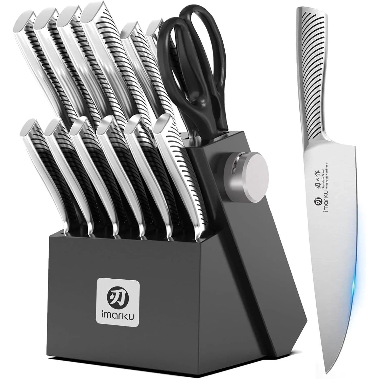 imarku Messerblock mit Messer 14 teilig, Scharfes Japanisches Hochwertige Messerset Kochmesser Küchenmesser Set mit Blo…