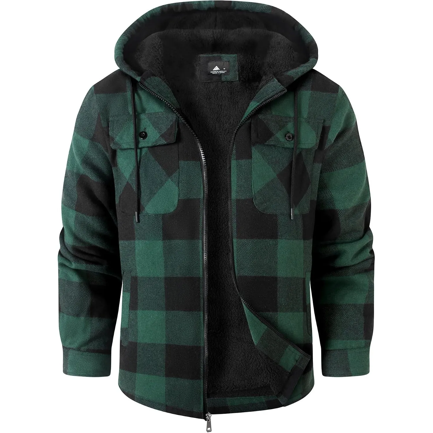 SwissWell Herren Hemdjacke Verdicken Karierts mit Reißverschluss Flanelljacke Plüschfutter Freizeit Gefüttert Kapuzenpu…