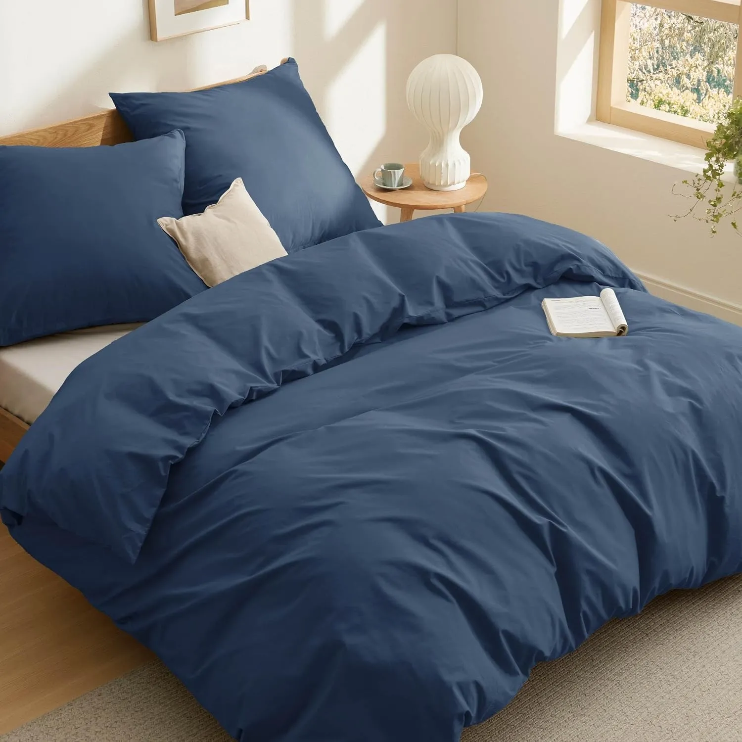 BEDSURE Bettwäsche 200x200 Baumwolle 3tlg. - Blau Set 2x80x80 Kissenbezüge