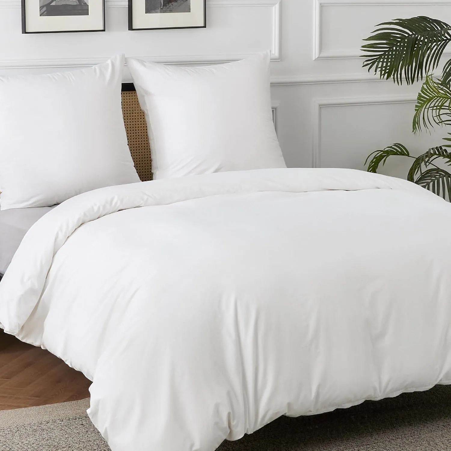 BEDSURE Bettwäsche 155x220 Baumwolle 3tlg. - Naturweiß Set 2x80x80 Kissen
