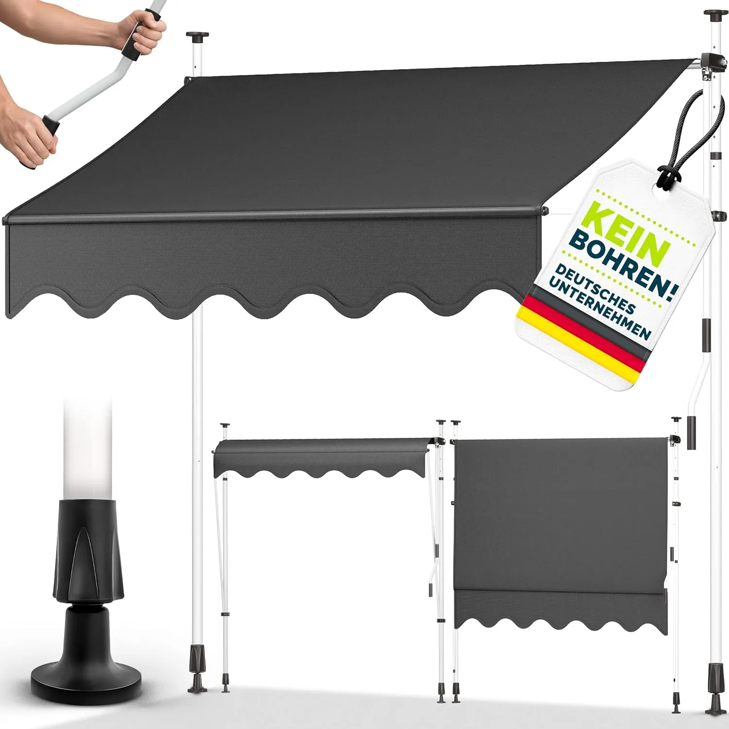 tillvex Klemmmarkise mit Handkurbel Balkon | Balkonmarkise ohne Bohren | Markise UV-beständig & höhenverstellbar | Sonn…