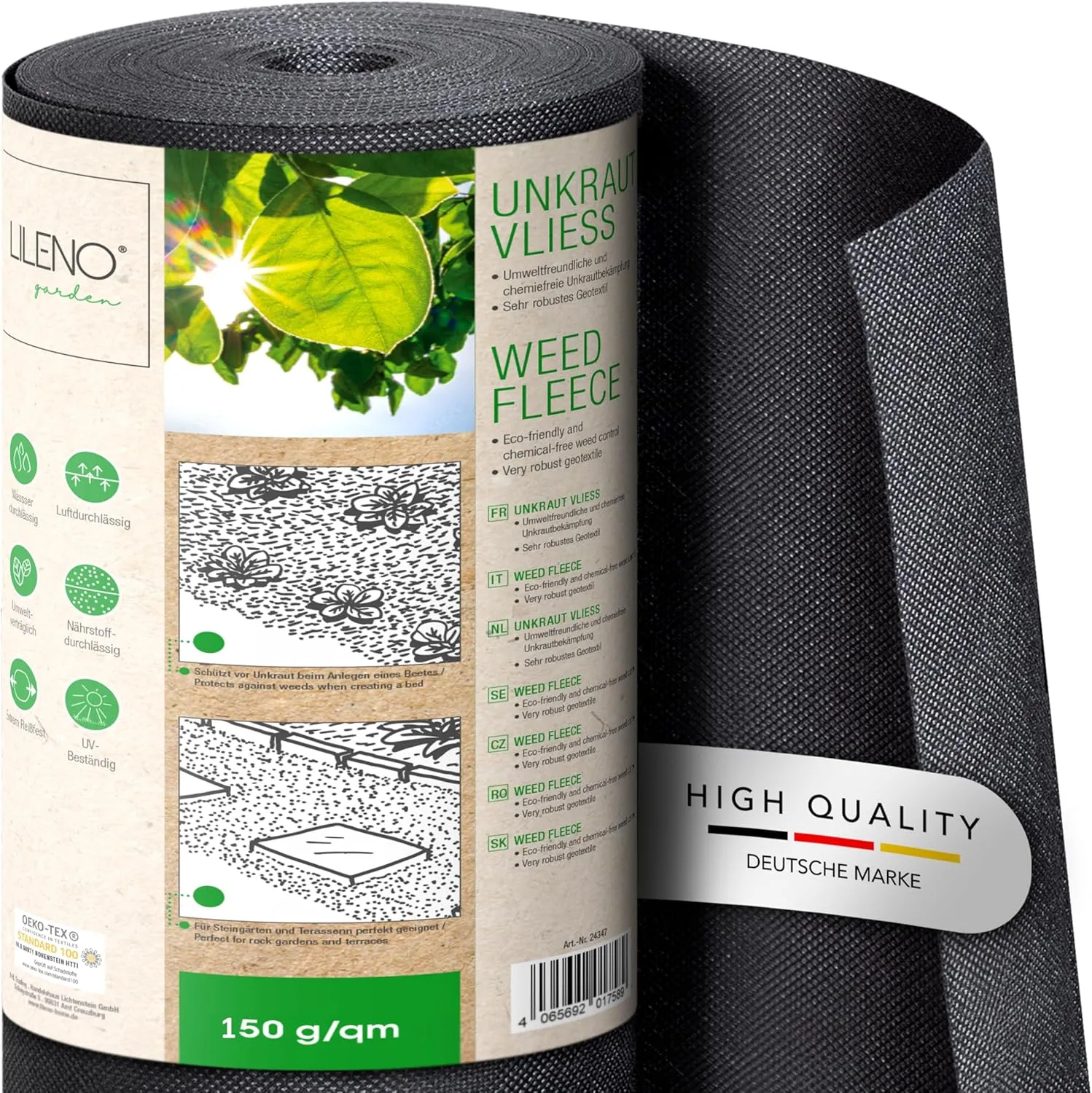 LILENO HOME 25m² Unkrautvlies Gartenvlies gegen Unkraut [150 g/qm] - Garten Unkrautfolie Wasserdurchlässig – Reißfestes…