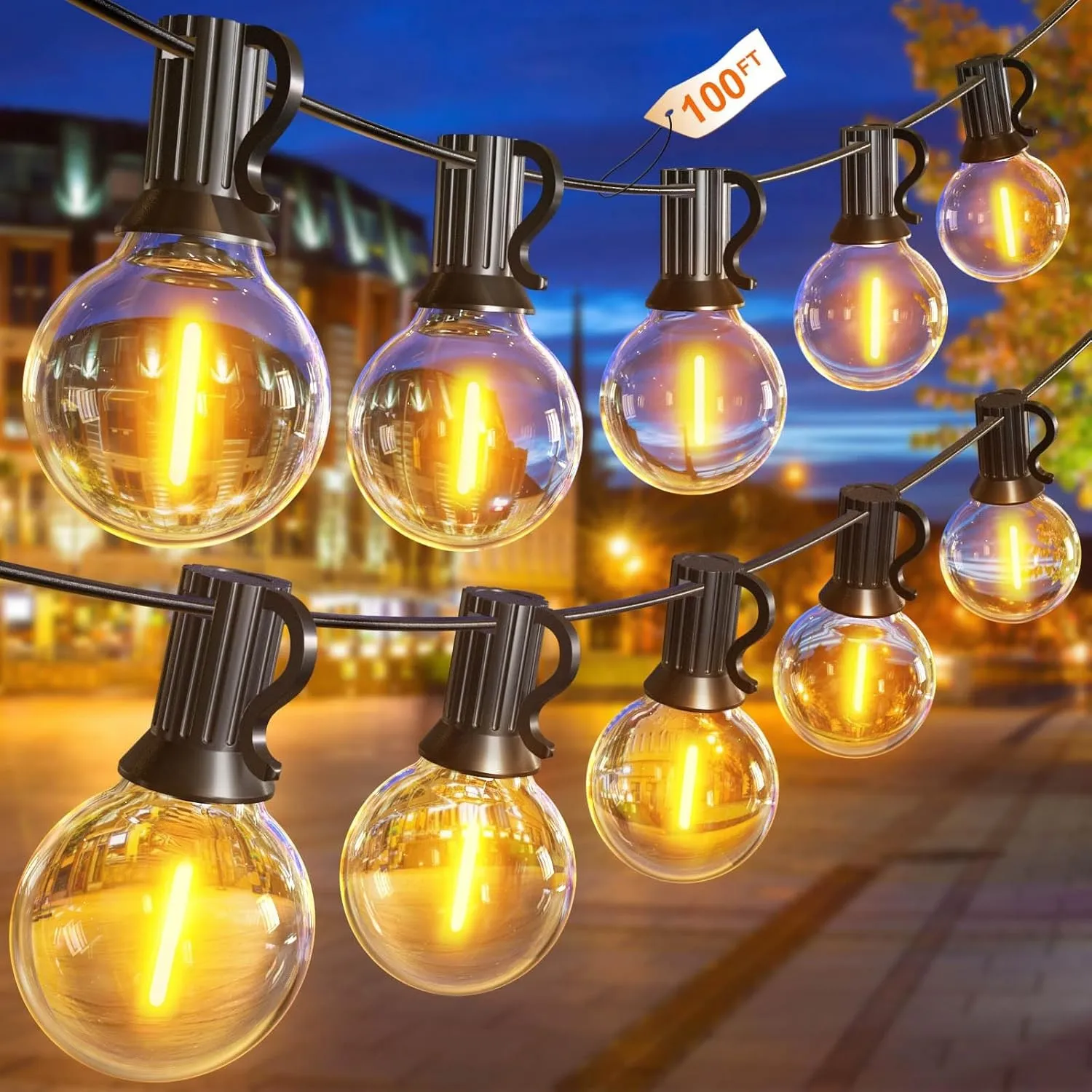 GLUROO LED Lichterkette Außen, 30M Lichterkette Glühbirnen Außen Strom mit 50+2 G40 Birnen, Wasserdicht Lichterkette Ou…