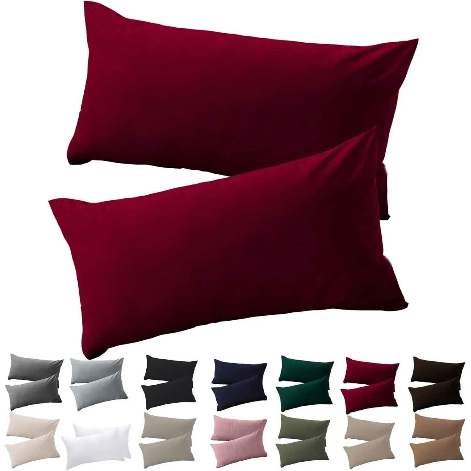 Soifox Kissenbezug 40 x 80 2er Set - Kopfkissenbezug 40x80 Rot 100% Mikrofaser bügelfrei & knitterfrei mit Reißverschlu…