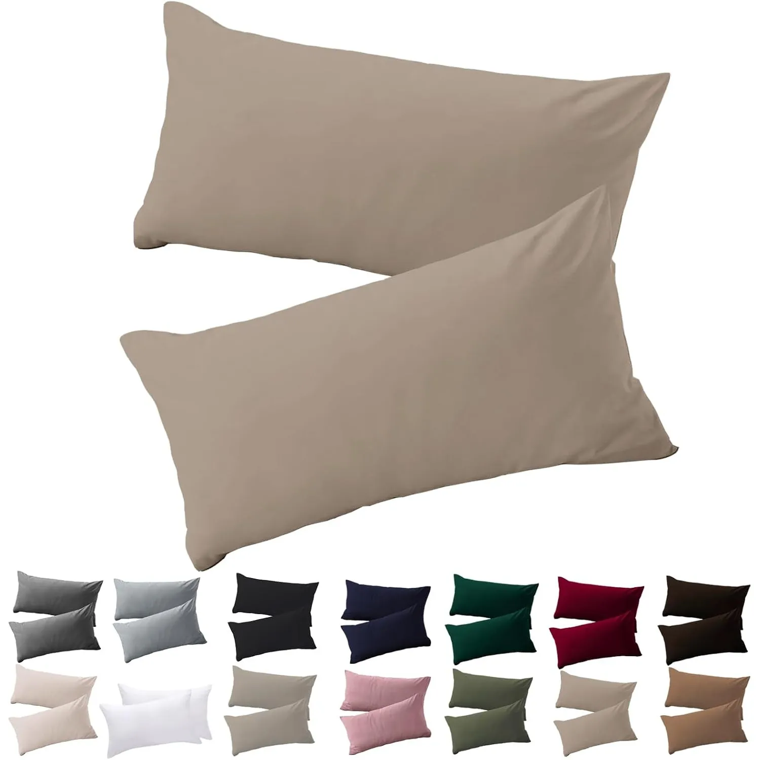 Soifox Kissenbezug 40 x 80 2er Set - Kopfkissenbezug 40x80 Sandy Beige 100% Mikrofaser bügelfrei & knitterfrei mit Reiß…