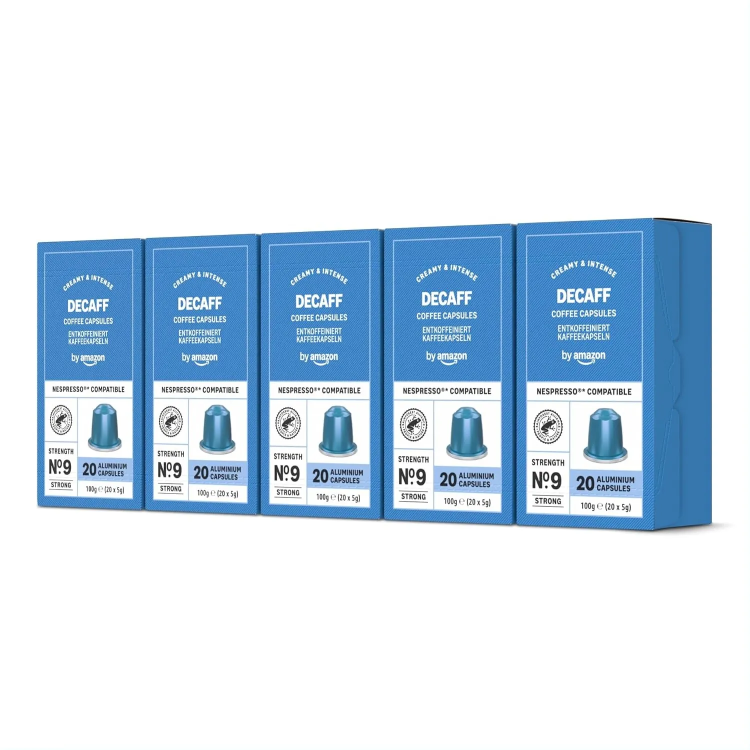 by Amazon Espresso Decaf Aluminium-Kaffeekapseln, kompatibel mit Nespresso, mittlere Röstung, 100 Kapseln, 20 Stück (5e…