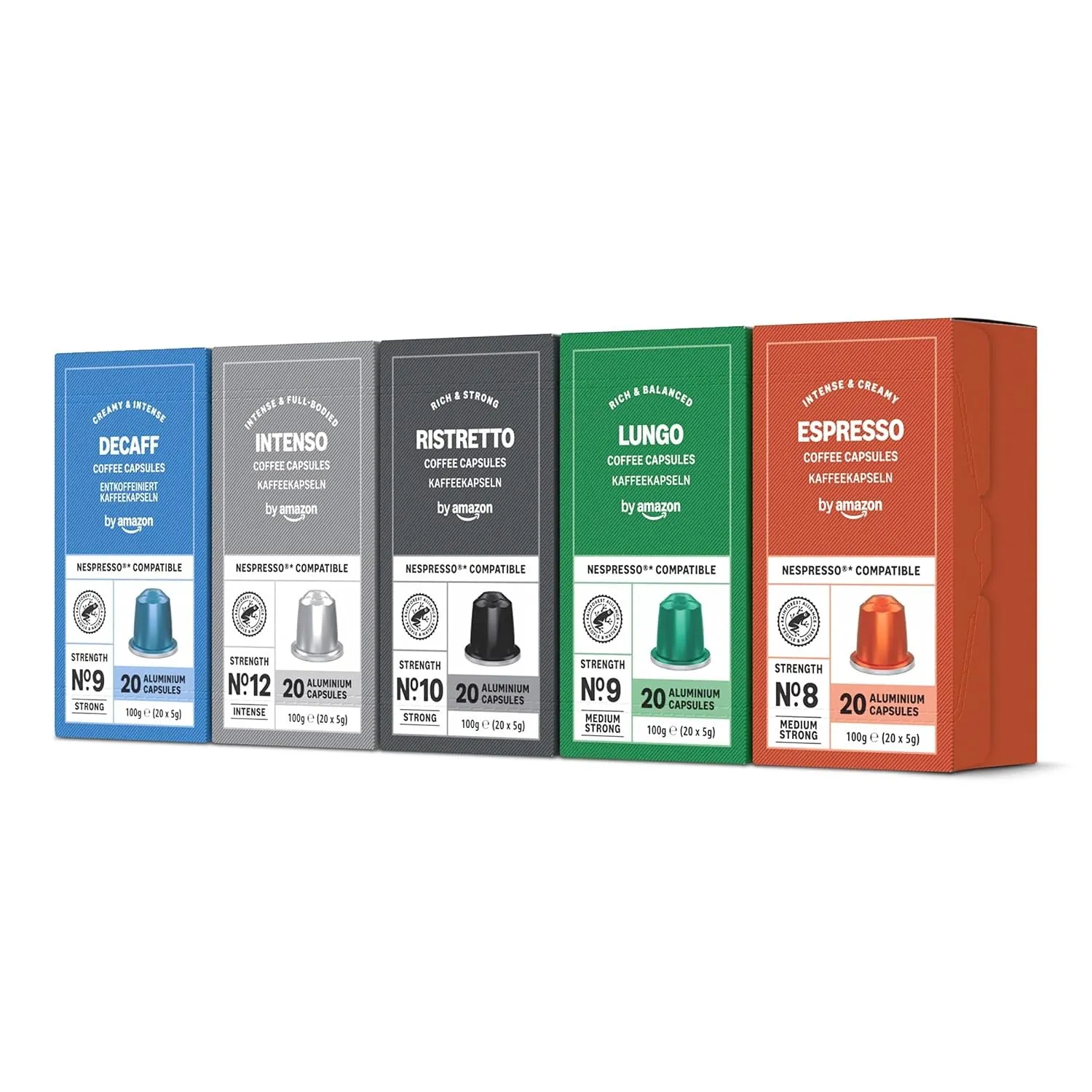 by Amazon Sortimentspackung, Aluminium-Kaffeekapseln, kompatibel mit Nespresso, mittelgeröstet, 100 Stück (5 Packungen …
