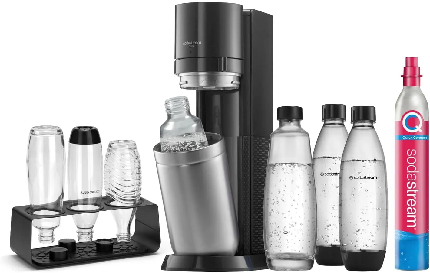 SodaStream Duo Comfort Water Carbonator Set with Quick-Connect CO2 Cylinder | Includes 2x 1L Glass Bottles, 2x 1L FUSE …