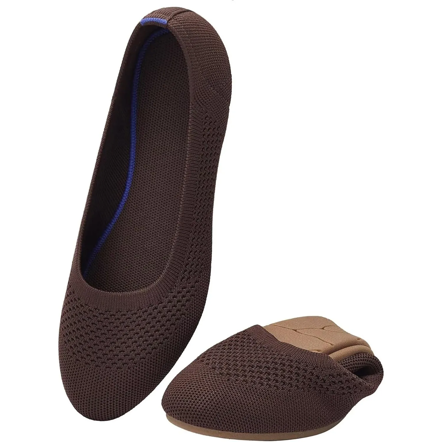 Puxowe Damen Strick-Ballerinas mit Rundkappe Flache Slip-On Schuhe Superweich für Komfort Bequem für Spaziergänge Niedr…