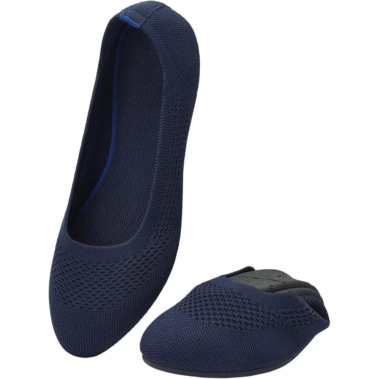 Puxowe Damen Strick-Ballerinas mit Rundkappe Flache Slip-On Schuhe Superweich für Komfort Bequem für Spaziergänge Niedr…