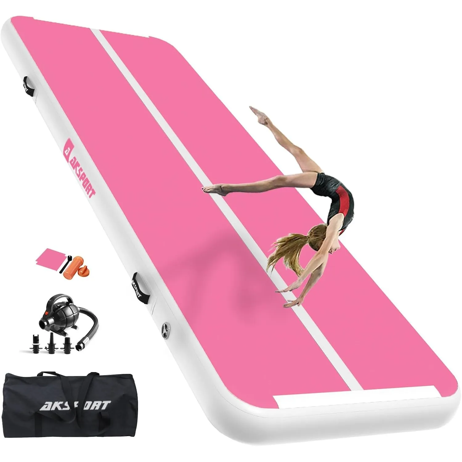 AKSPORT Air Matte Track Tumbling Matte,3/4/5/6m Aufblasbar Gymnastikmatte Turnmatte Tumbling Matten 10/20cm hoch mit Lu…