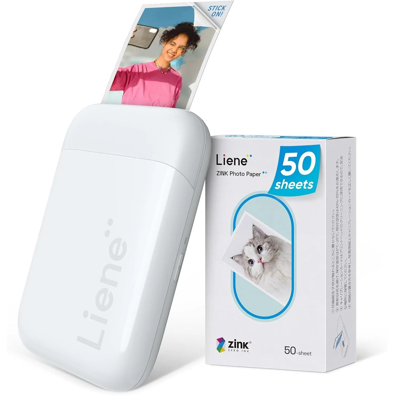 Liene Pearl K100 Mini Fotodrucker für Smartphone(5x7,6cm) - mit 50 Blatt Zink-Fotopapier mit Kleberückseite, 300DPI Blu…