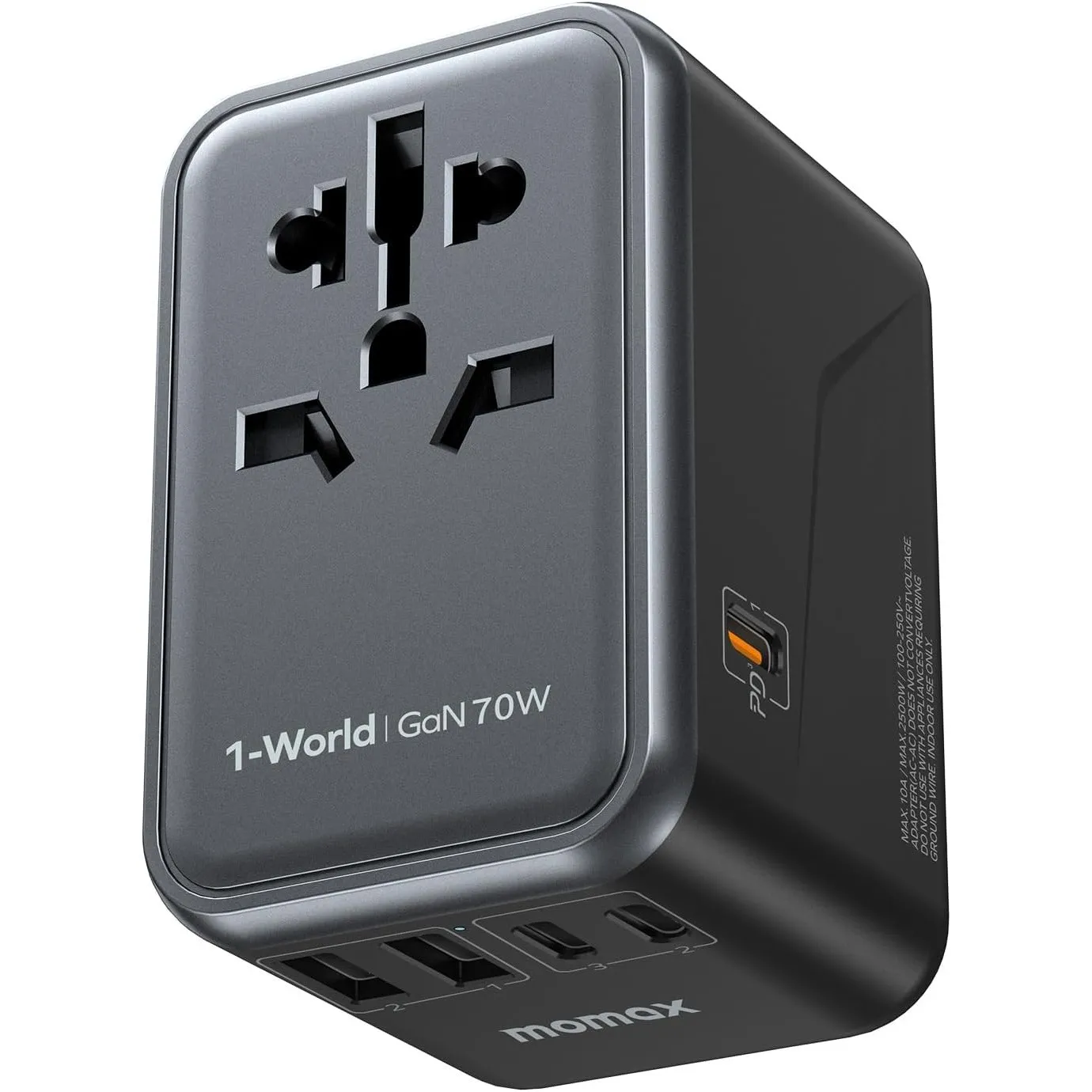 MOMAX Travel Adapter Worldwide, 70W GaN Reiseadapter Weltweit mit 3 USB C and 2 USB A,6-in-1 Worldwide Travel Adapter f…