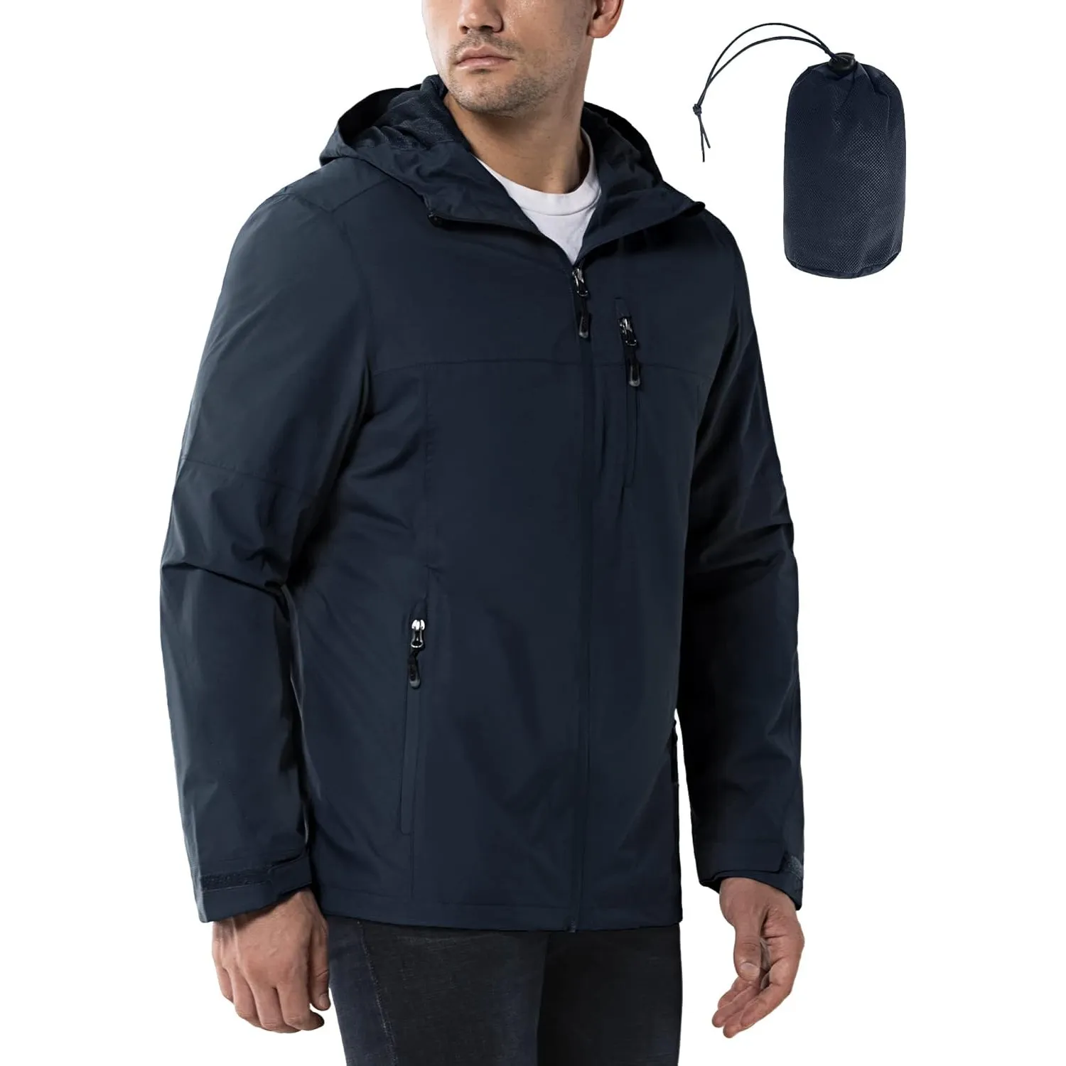 33,000ft Regenjacke Herren Wasserdicht Outdoorjacke Leichte Freizeitjacke Packbare Windjacke Fahrrad Regenmantel mit Ka…