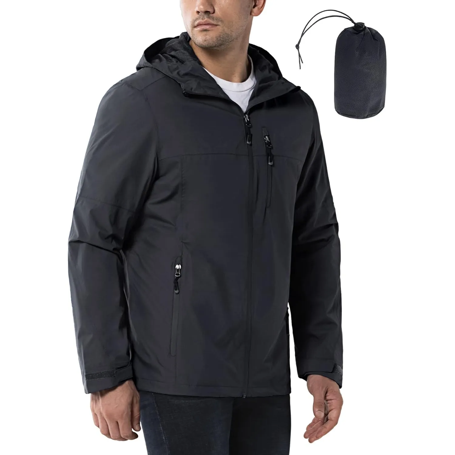 33,000ft Regenjacke Herren Wasserdicht Outdoorjacke Leichte Freizeitjacke Packbare Windjacke Fahrrad Regenmantel mit Ka…