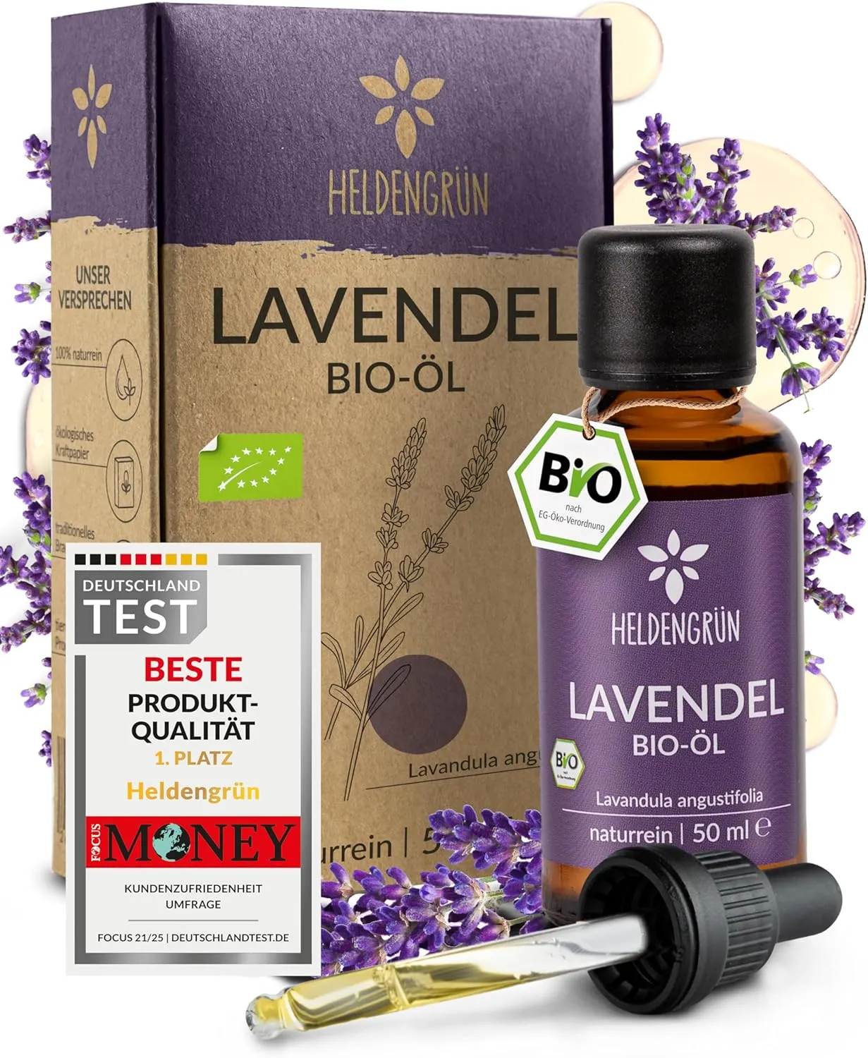 Heldengrün® Organic Lavender Essential Oil 100% Pure and Natural Lavandula angustifolia Including Pipette, Fragrance Oi…