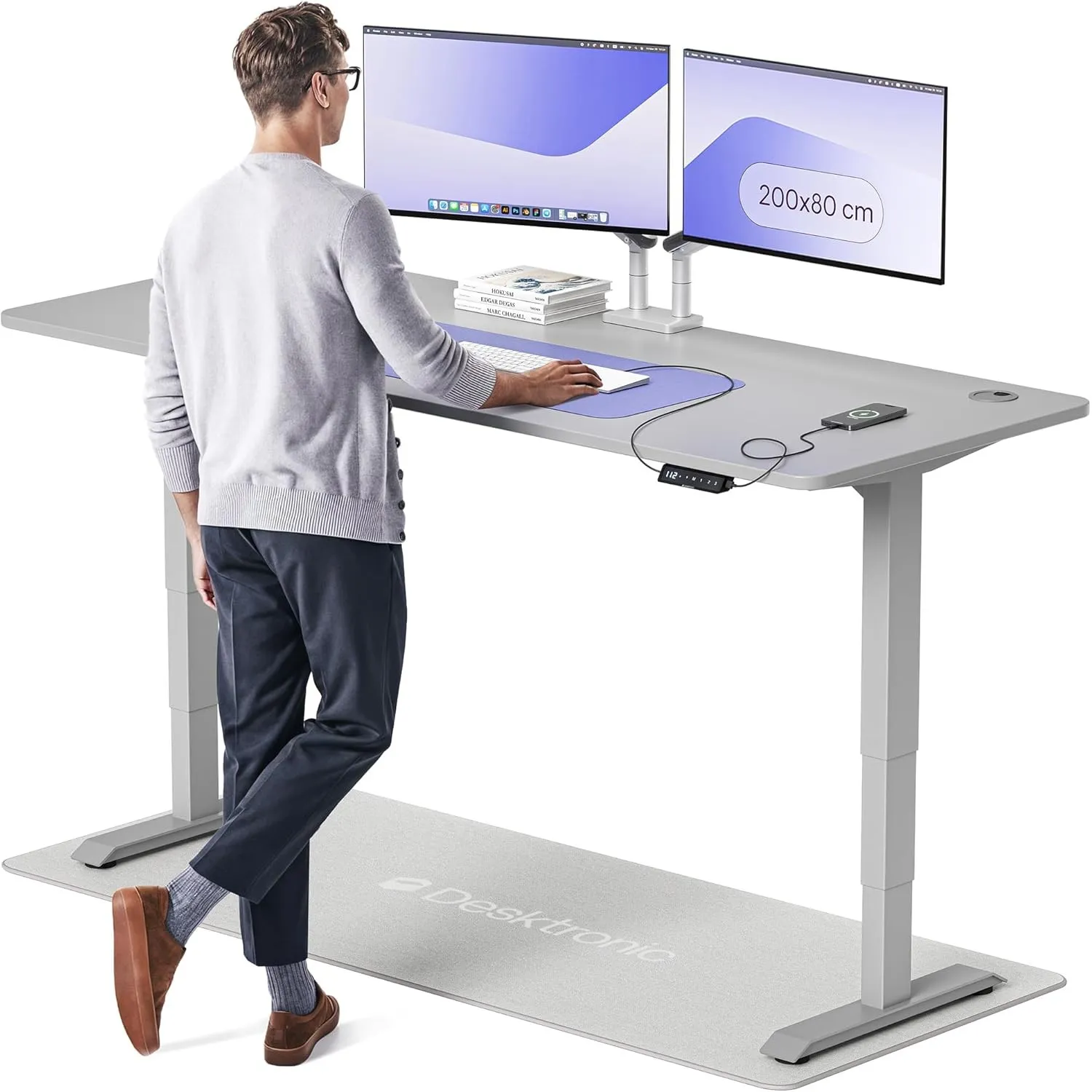 Desktronic HomePro Höhenverstellbarer Schreibtisch 200 × 80 cm – Elektrischer Schreibtisch Mit Zwei Elektrischen Motore…