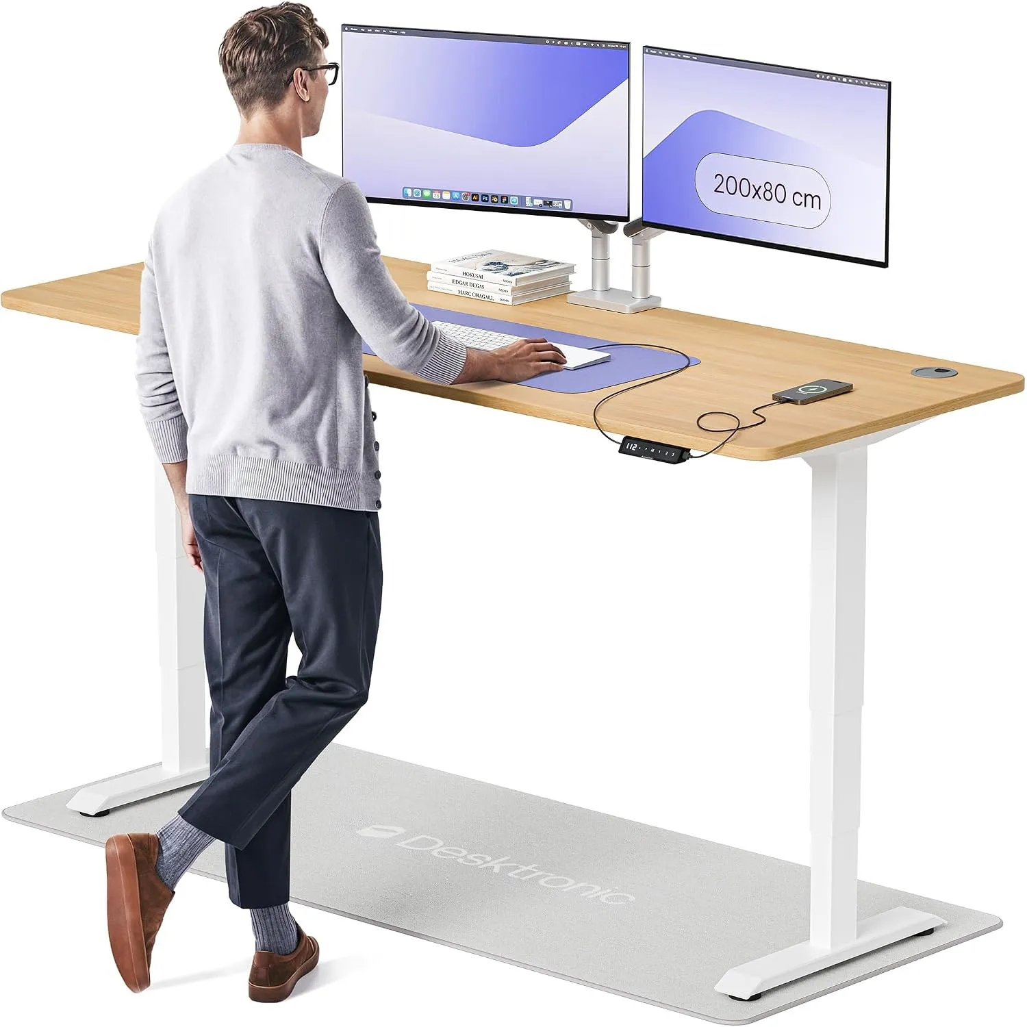 Desktronic HomePro Höhenverstellbarer Schreibtisch 200 × 80 cm – Elektrischer Schreibtisch Mit Zwei Elektrischen Motore…