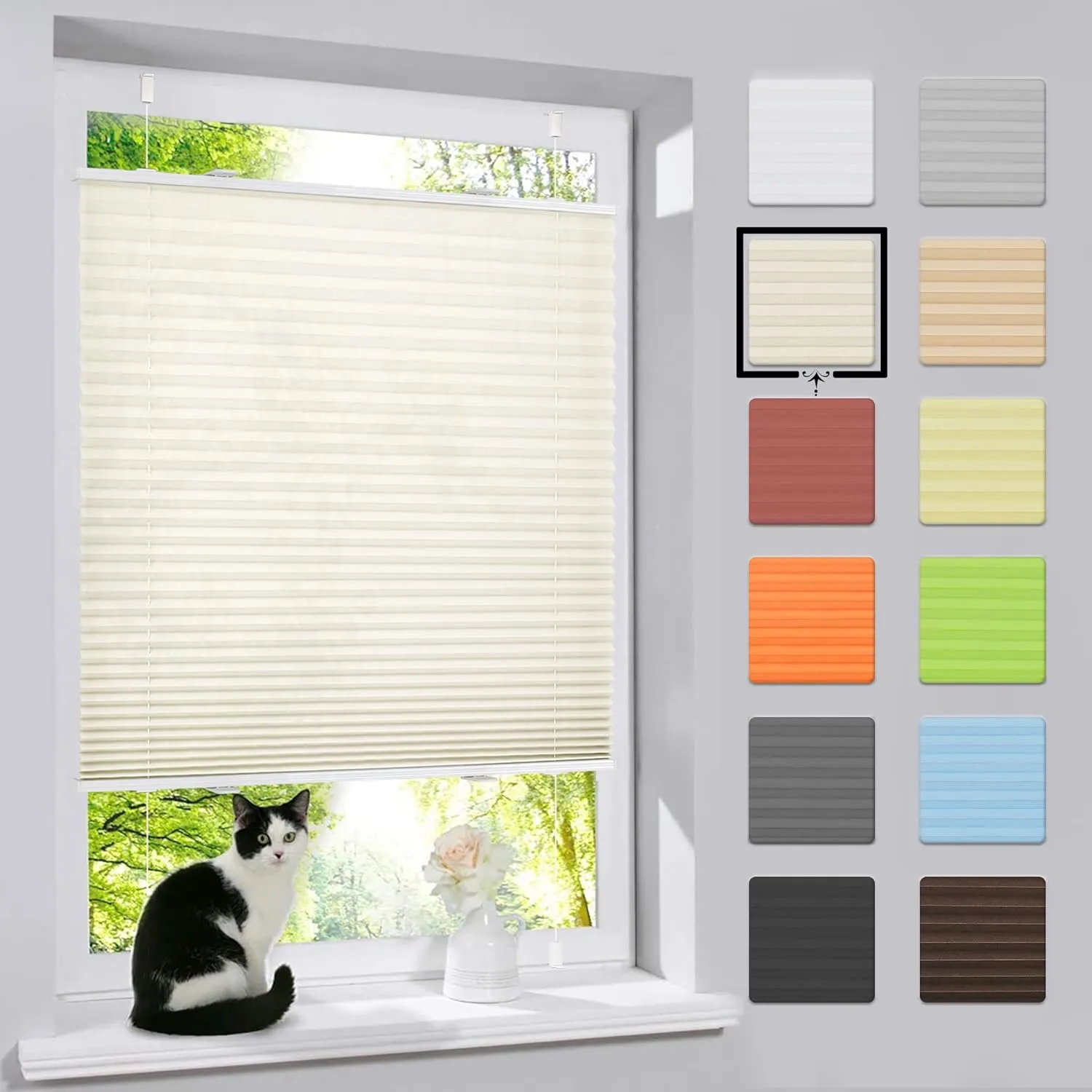 bobodeco Plissee ohne Bohren Klemmfix Faltrollo Jalousie Beige 70x150cm (BxH), Plisseerollo Sichtschutz und Sonnenschut…