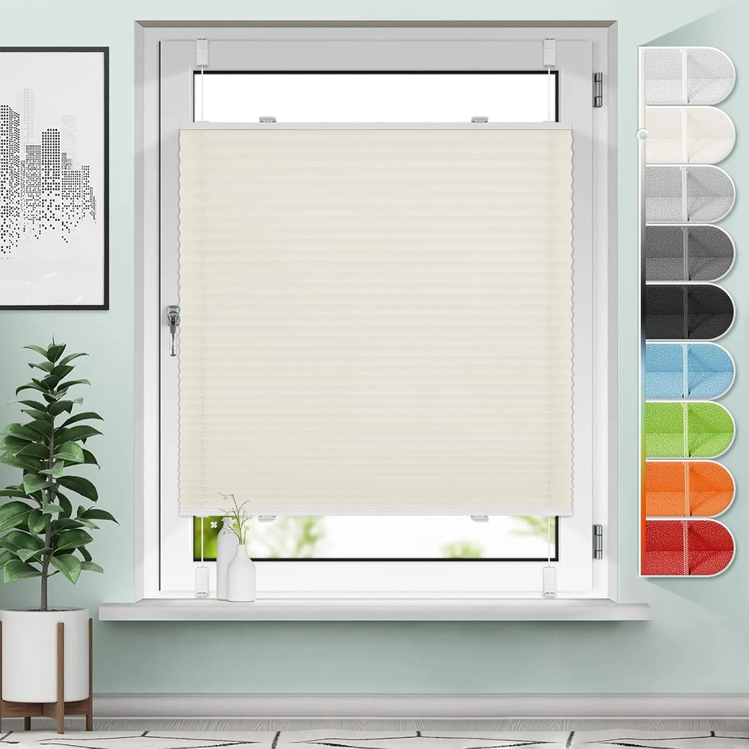 Plissee ohne Bohren Beige B70 x H160 cm Klemmfix Plisseerollo Blickdicht und lichtdurchlässig Faltrollo Sichtschutz Rol…