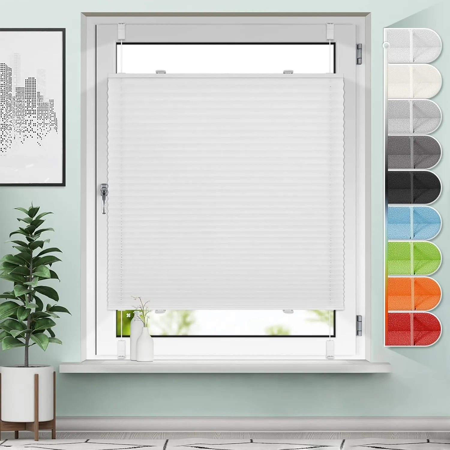 Plissee ohne Bohren Weiß B75 x H220 cm Klemmfix Plisseerollo Blickdicht und lichtdurchlässig Faltrollo Sichtschutz Roll…