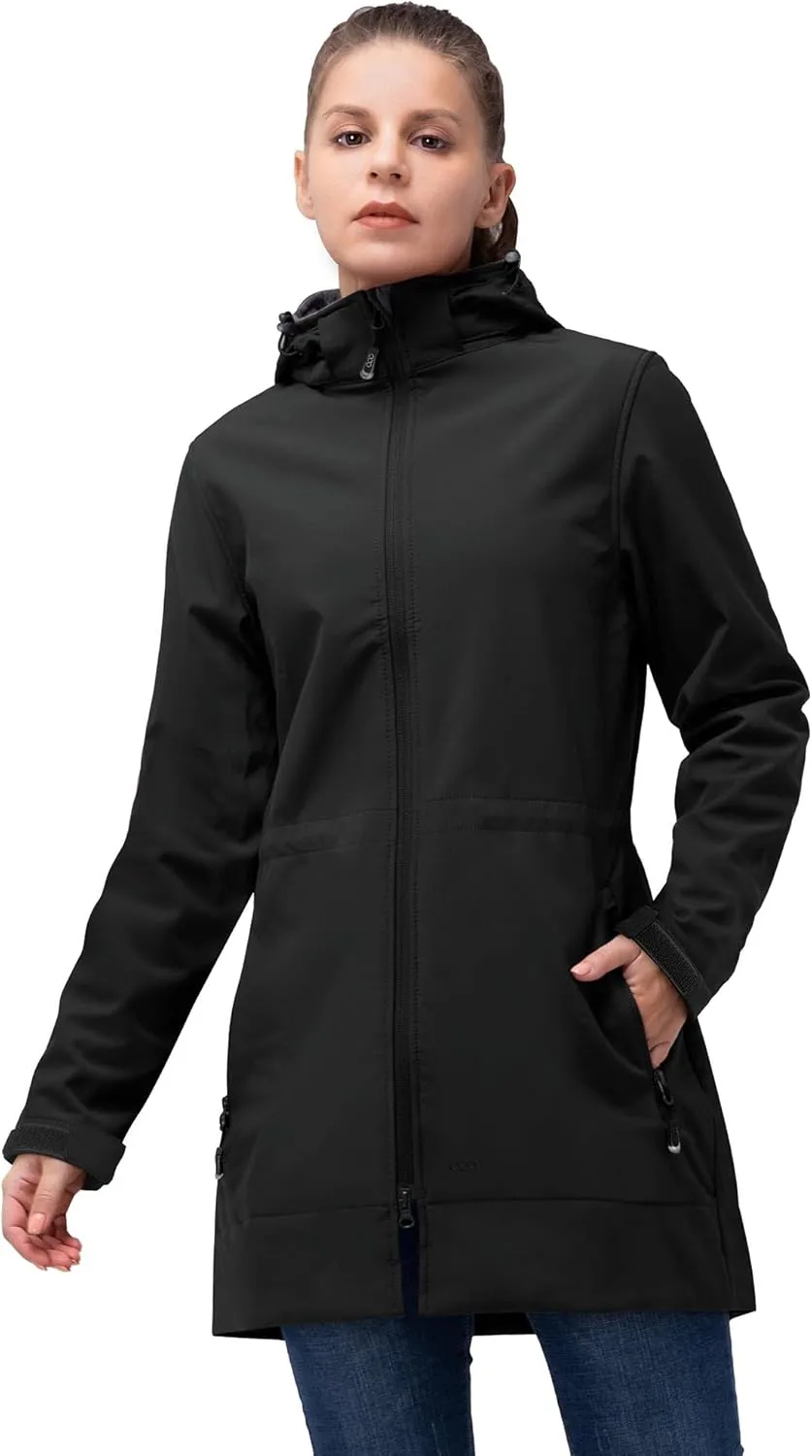 33,000ft Softshelljacke Damen Lange Übergangsjacke Wasserdicht Winddicht Softshellmantel Windbreaker Atmungsaktiv Wande…