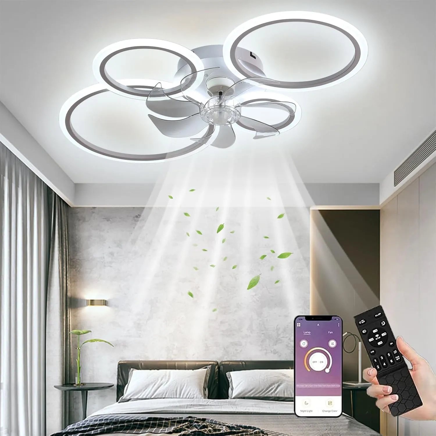 MiiR LED Deckenventilator mit Beleuchtung, 85CM Lampe mit Ventilator Und Fernbedienung APP, 60W Deckenlampe Mit Ventila…