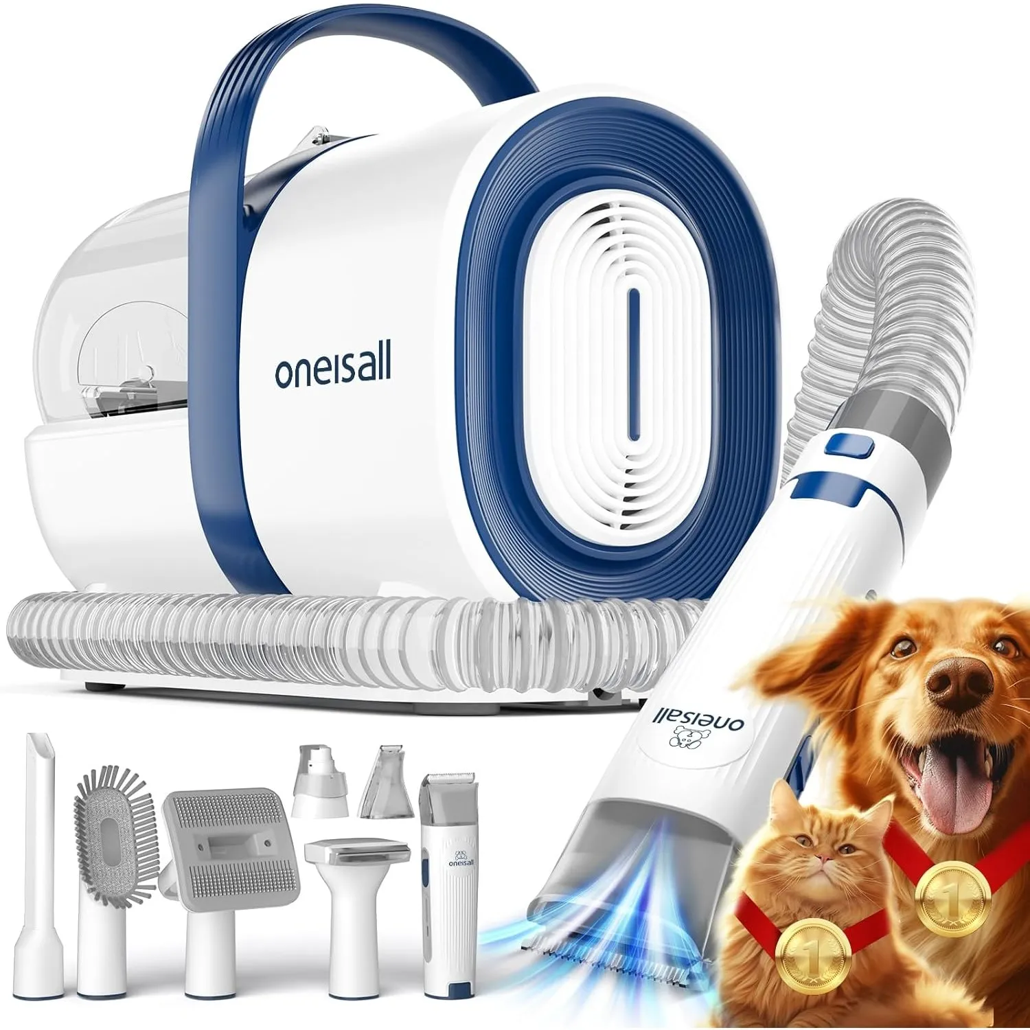 oneisall Hundeschermaschine mit Staubsauger, Super Saugkraft mit 12000 Pa Saugt 99.99% der Tierhaare, Leise Schermaschi…
