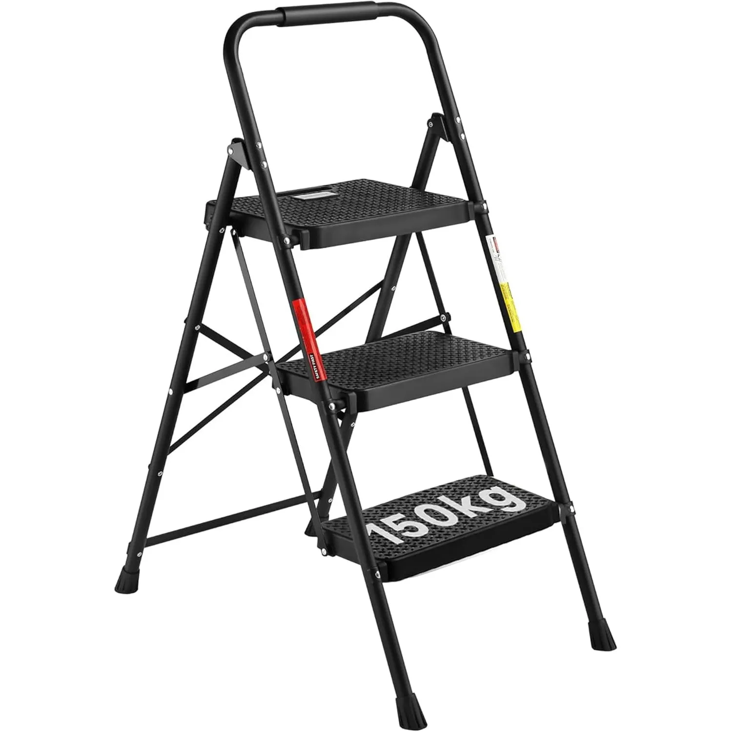 BONTEC Trittleiter 3 Stufen Klappbar, 150kg Kapazität mit Breiten Anti-Rutsch-Pedalen, Faltbarer Stahl-Tritthocker, Sch…
