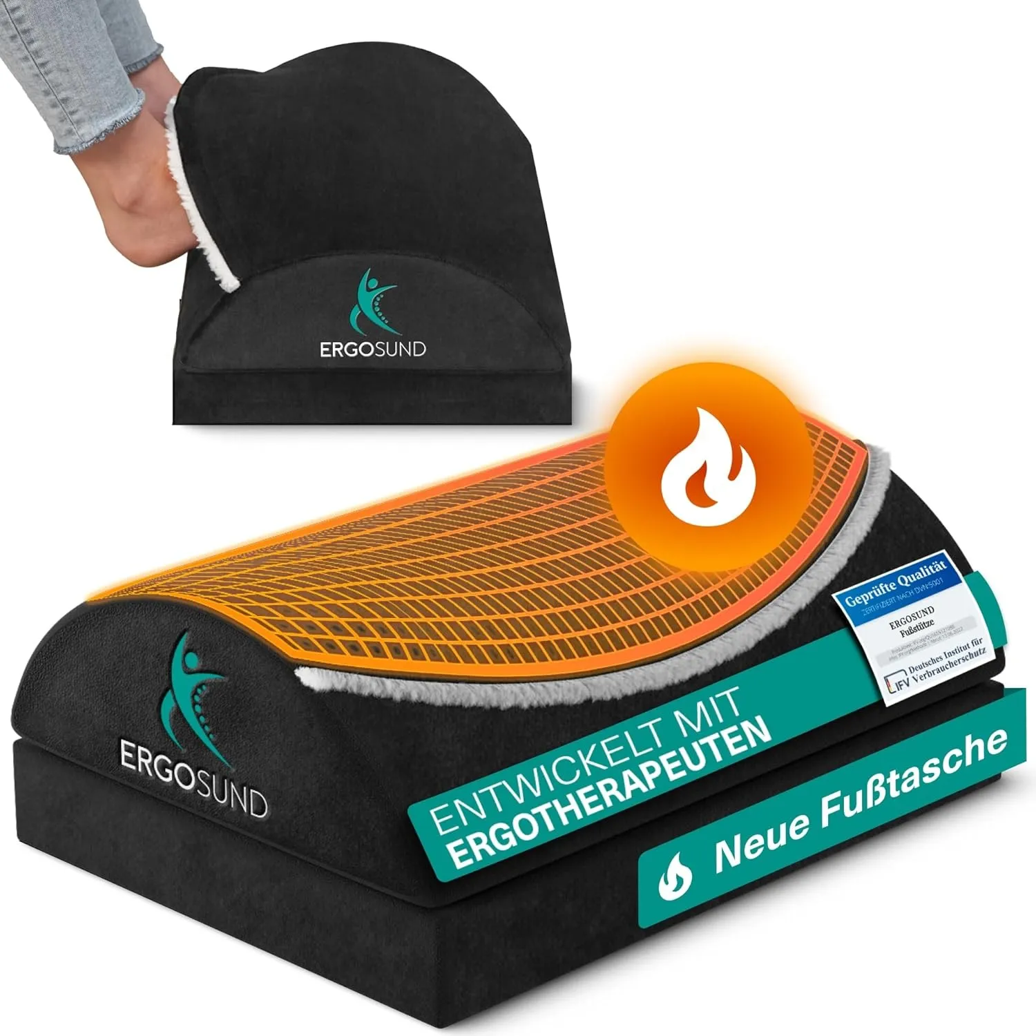 ERGOSUND Fußstütze Schreibtisch [mit verbesserter Flausch-Fußtasche] Höhenverstellbare Fußbank [rutschfest] Ergonomisch…