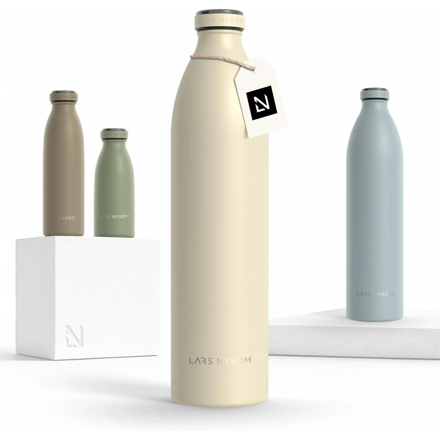 LARS NYSØM Edelstahl Trinkflasche 350ml, 500ml, 750ml, 1L, 1 5 liter | Thermosflasche Kohlensäure geeignet | Auslaufsic…
