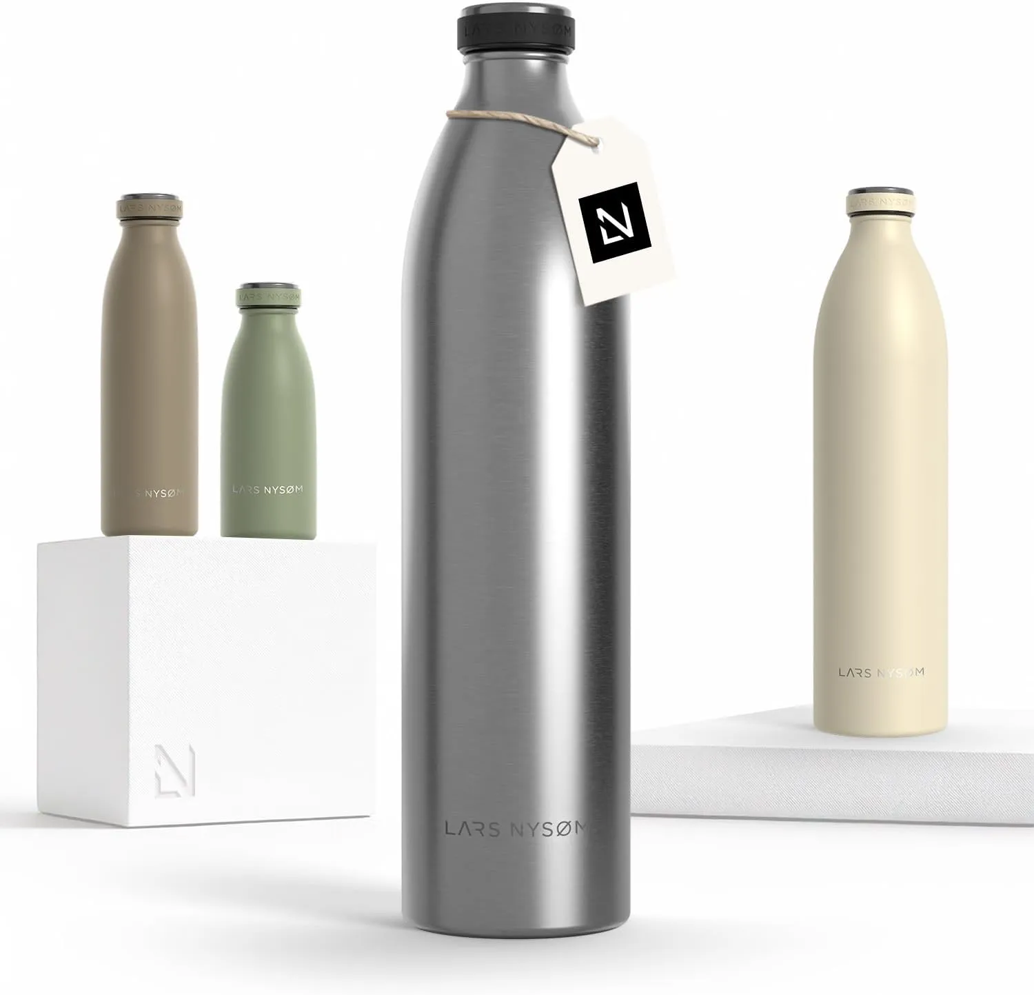 LARS NYSØM Edelstahl Trinkflasche 350ml, 500ml, 750ml, 1L, 1 5 liter | Thermosflasche Kohlensäure geeignet | Auslaufsic…