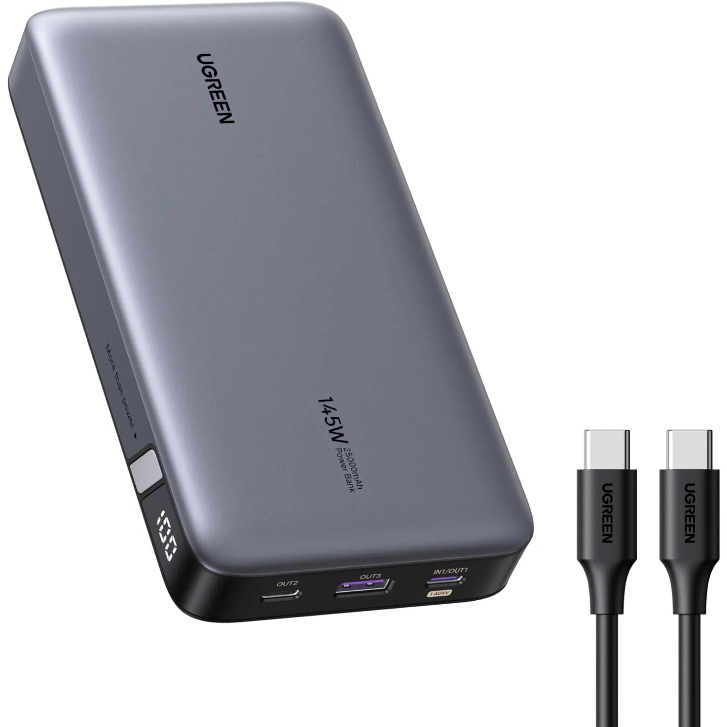 UGREEN Nexode Power Bank 25000mAh 145W, 2X USB-C+1x USB-A, Space Grau
