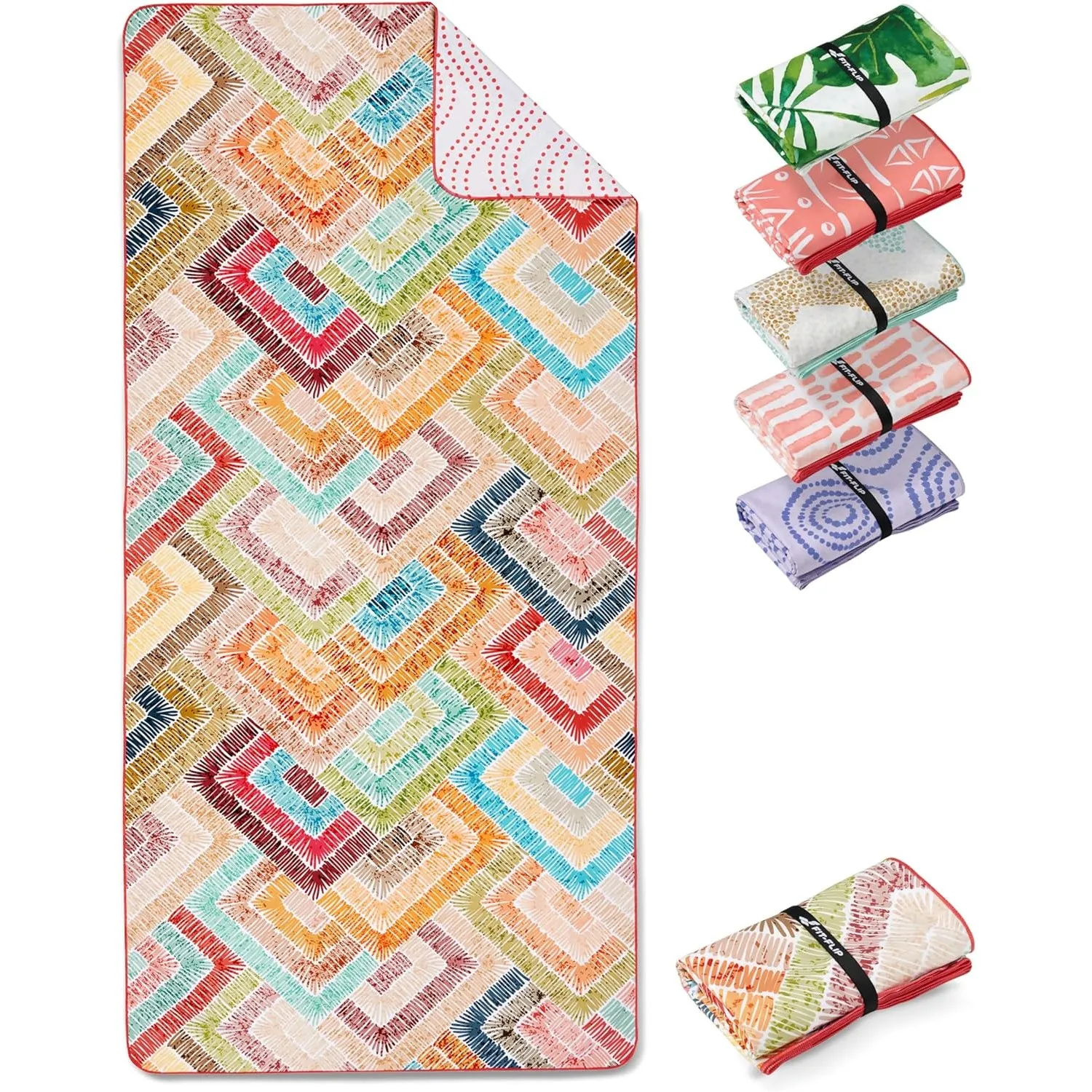 Fit-Flip Strandtuch XXL Mikrofaser leicht und schnelltrocknend | Fancy Squares 200x90cm, Strandhandtuch, 100% recycelt,…