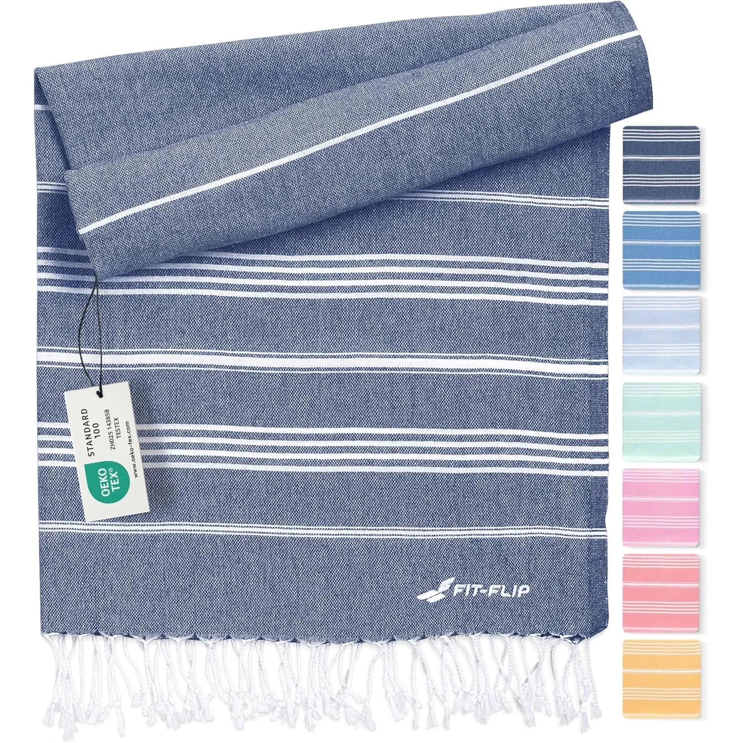 Fit-Flip Hamamtuch aus 100% Baumwolle saugfähig und schnelltrocknend | Navy, 100x200cm Sultan, türkisches Saunatuch, St…