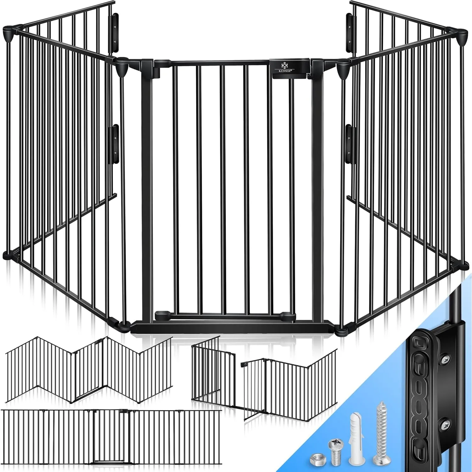 KESSER® Kaminschutzgitter mit Tür 480 cm Metall Ofenschutzgitter Laufgitter Laufstall Absperrgitter Tierschutzgitter Tü…