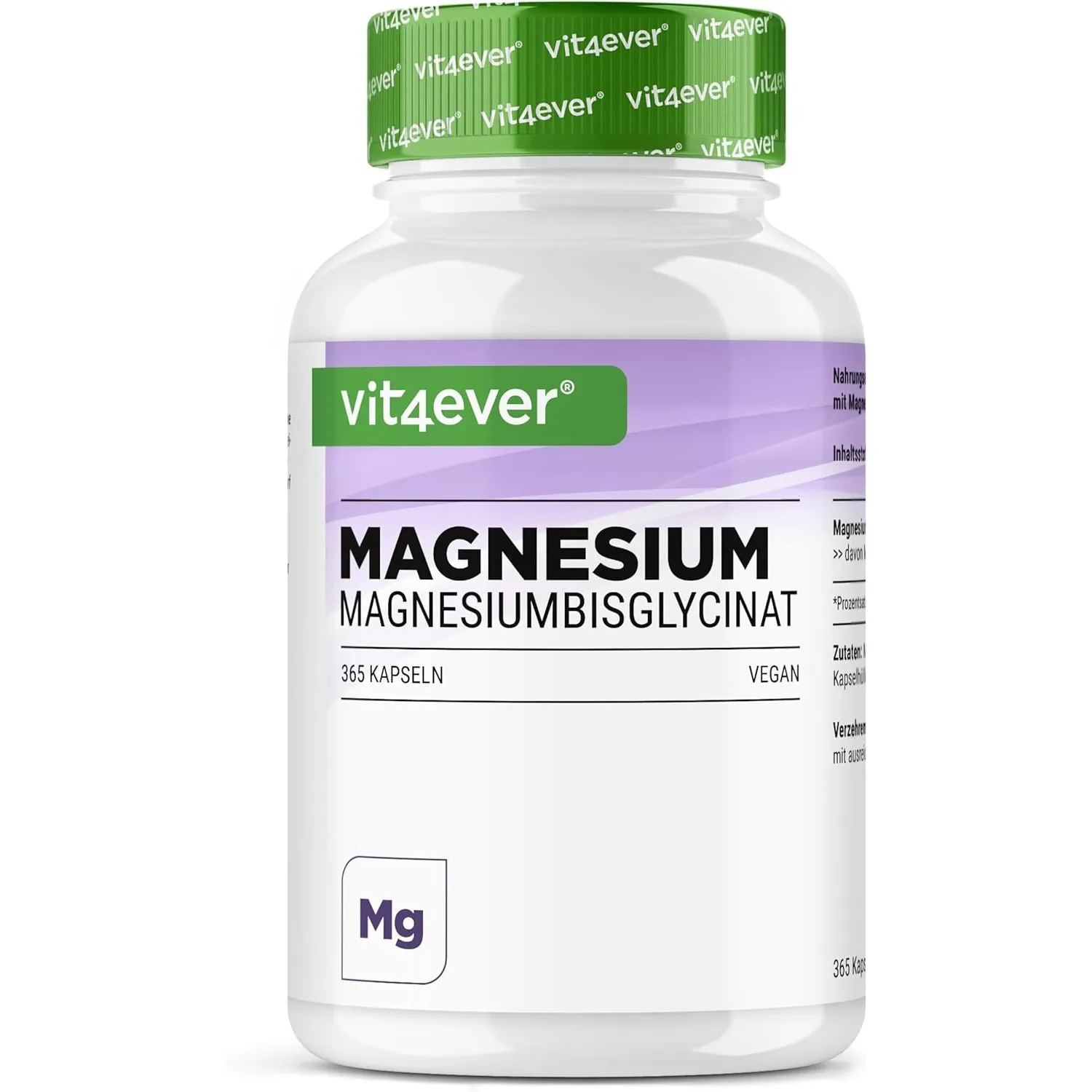 vit4ever Magnesiumbisglycinat - 365 Kapseln - 300 mg Magnesium pro Tag | Premium chelatiertes Magnesium - Hohe Reinheit…