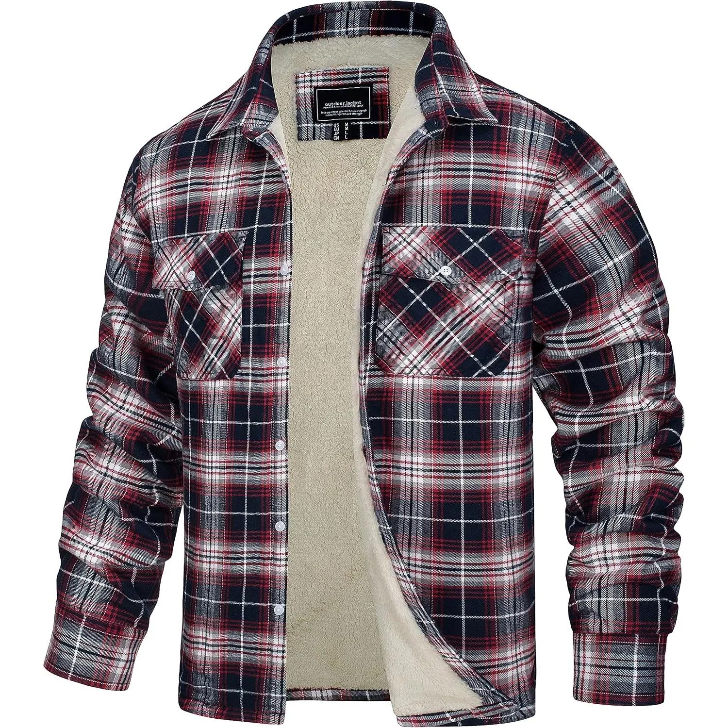 TACVASEN Herren Fleece Thermohemd Warm Flanellhemd Holzfällerhemd Winter Innenfleece Jacke