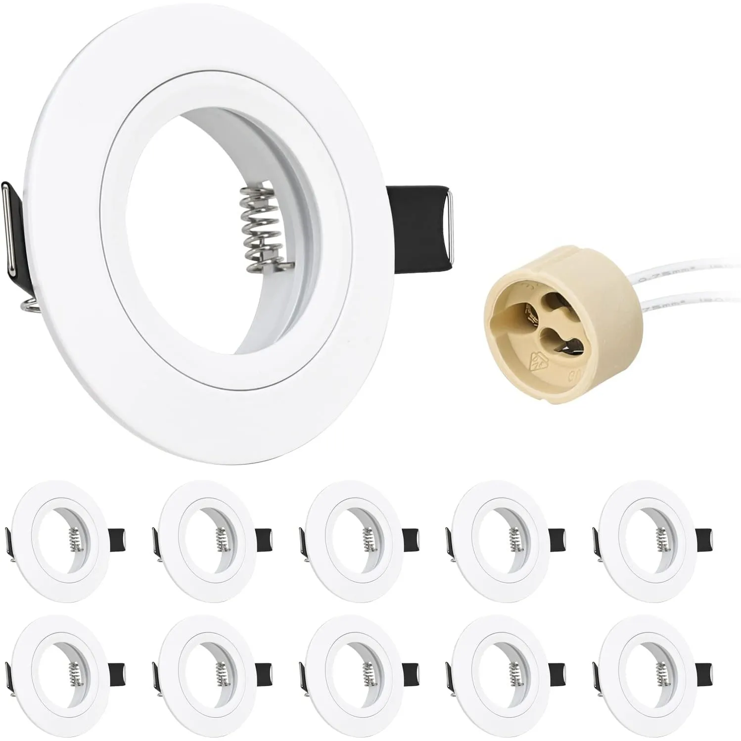 10er Einbaustrahler GU10 Set Aluminium weiß Matt 230V, inkl. GU10 Fassung, Einbaustrahler Rahmen Einbaurahmen Einbauspo…
