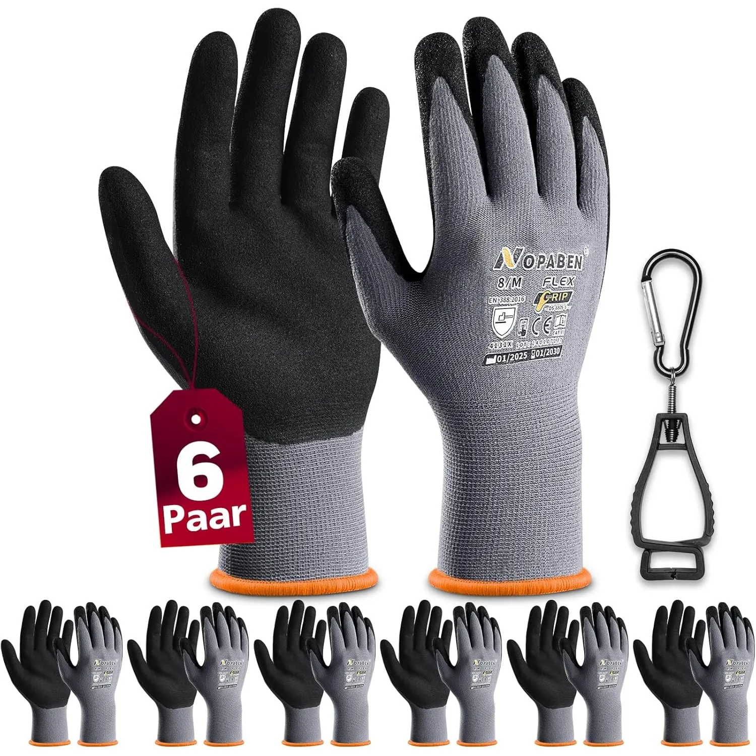 6 Paar Arbeitshandschuhe mit grip herren, mit Rutschfeste Nitril-Beschichtung Mechaniker Handschuhe, Montagehandschuhe …