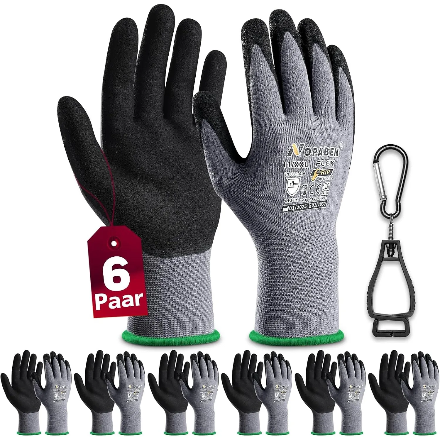 6 Paar Arbeitshandschuhe herren - montagehandschuhe mit optimaler Griffigkeit & feinem Tastgefühl, ölresistent und atmu…
