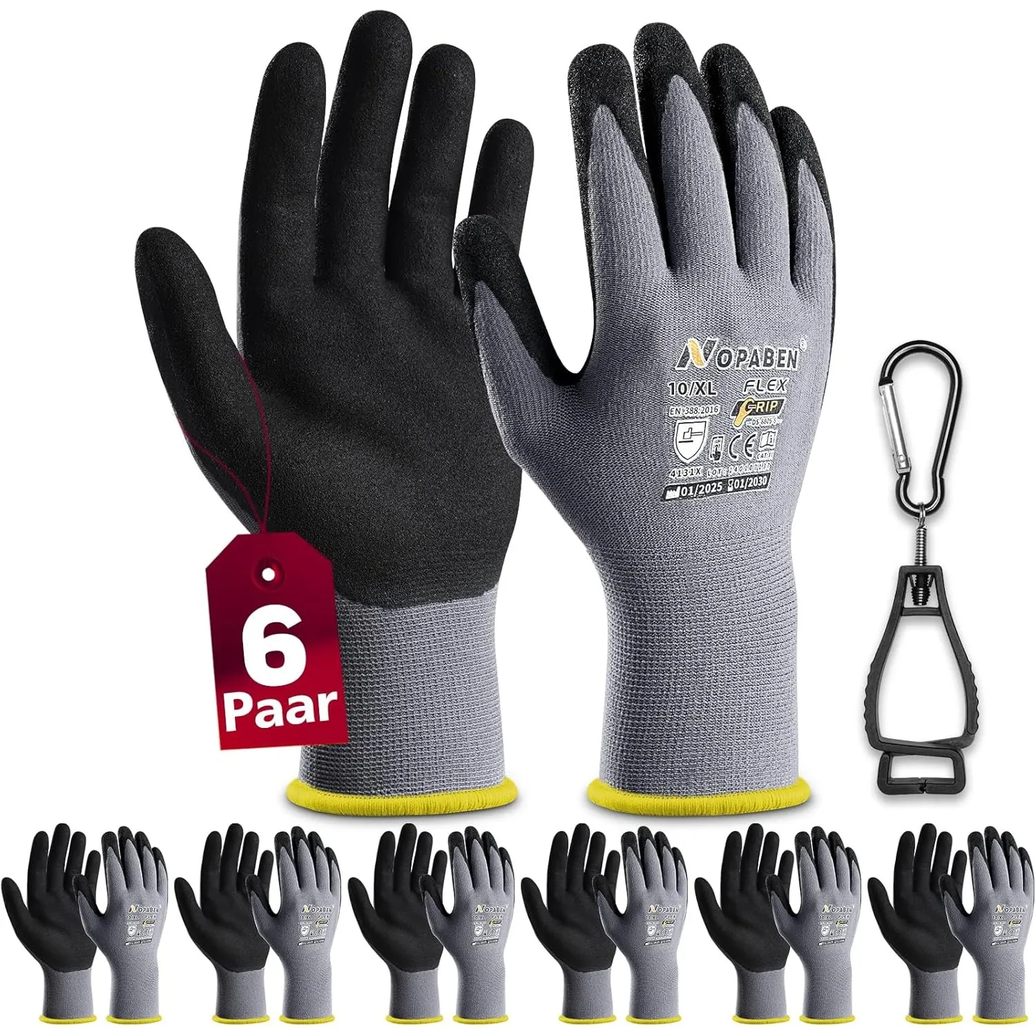 6Paar Arbeitshandschuhe herren - montagehandschuhe mit optimaler Griffigkeit & feinem Tastgefühl, ölresistent und atmun…