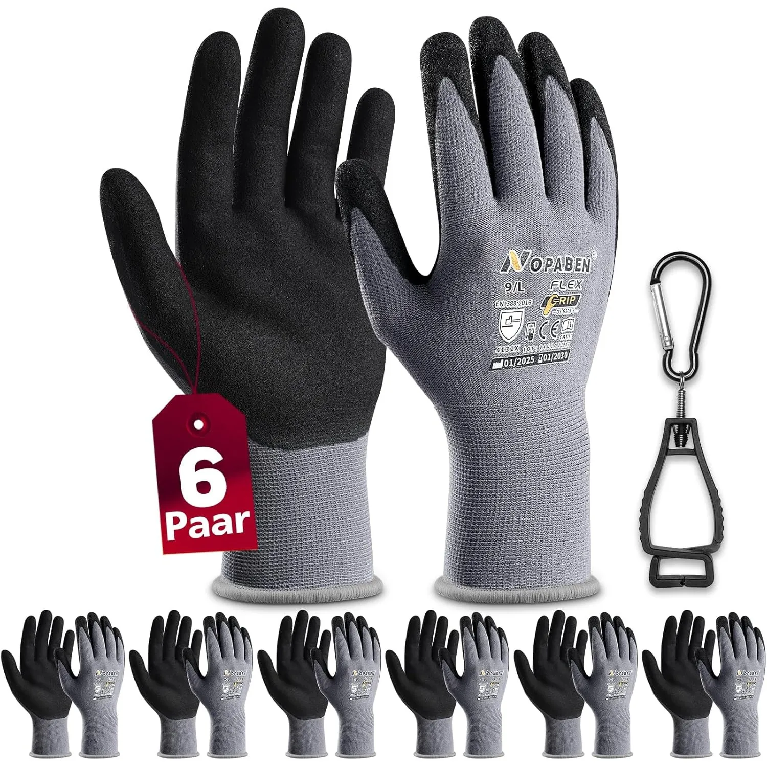 6 Paar Arbeitshandschuhe mit grip herren, mit Rutschfeste Nitril-Beschichtung Mechaniker Handschuhe, Montagehandschuhe …