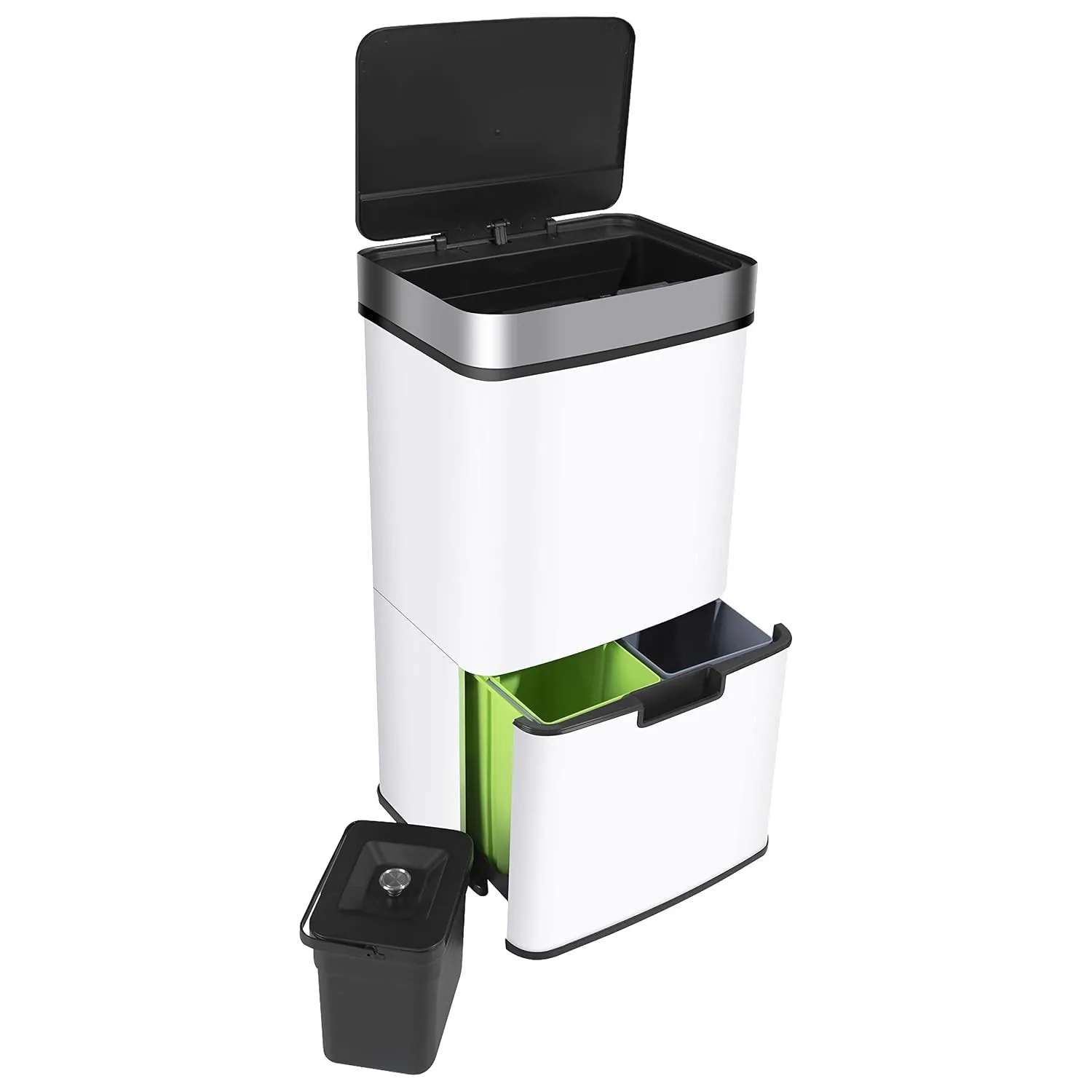 Ribelli Edelstahl - Mülltrennsysteme mit 3+1 Fächer - Mülleimer mit Sensor - 72 Liter (2x12 + 1x48 L) - Design Treteime…