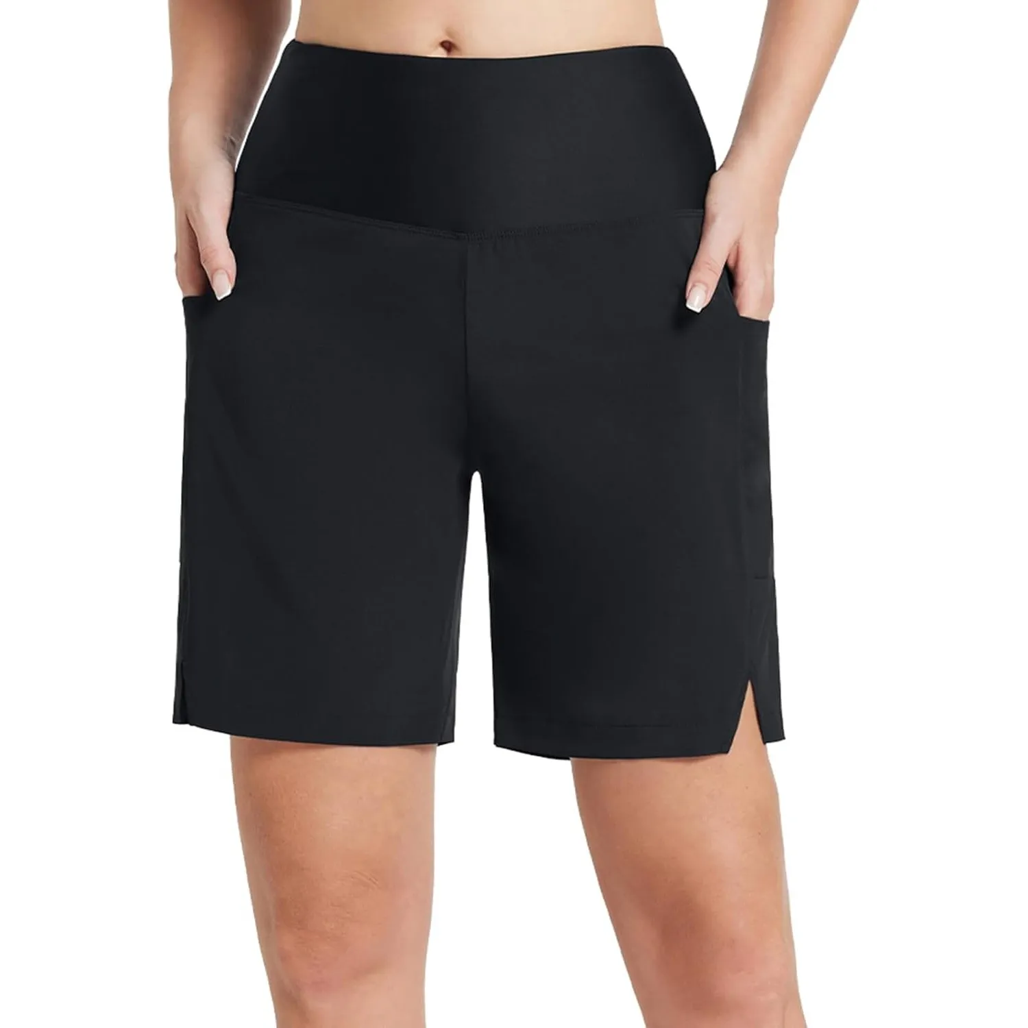 baleaf Damen 9" Badeshorts lang Schwimmen Boardshorts Reißverschlusstaschen Badehose Schnell Trocknend Schwimmhose UPF5…