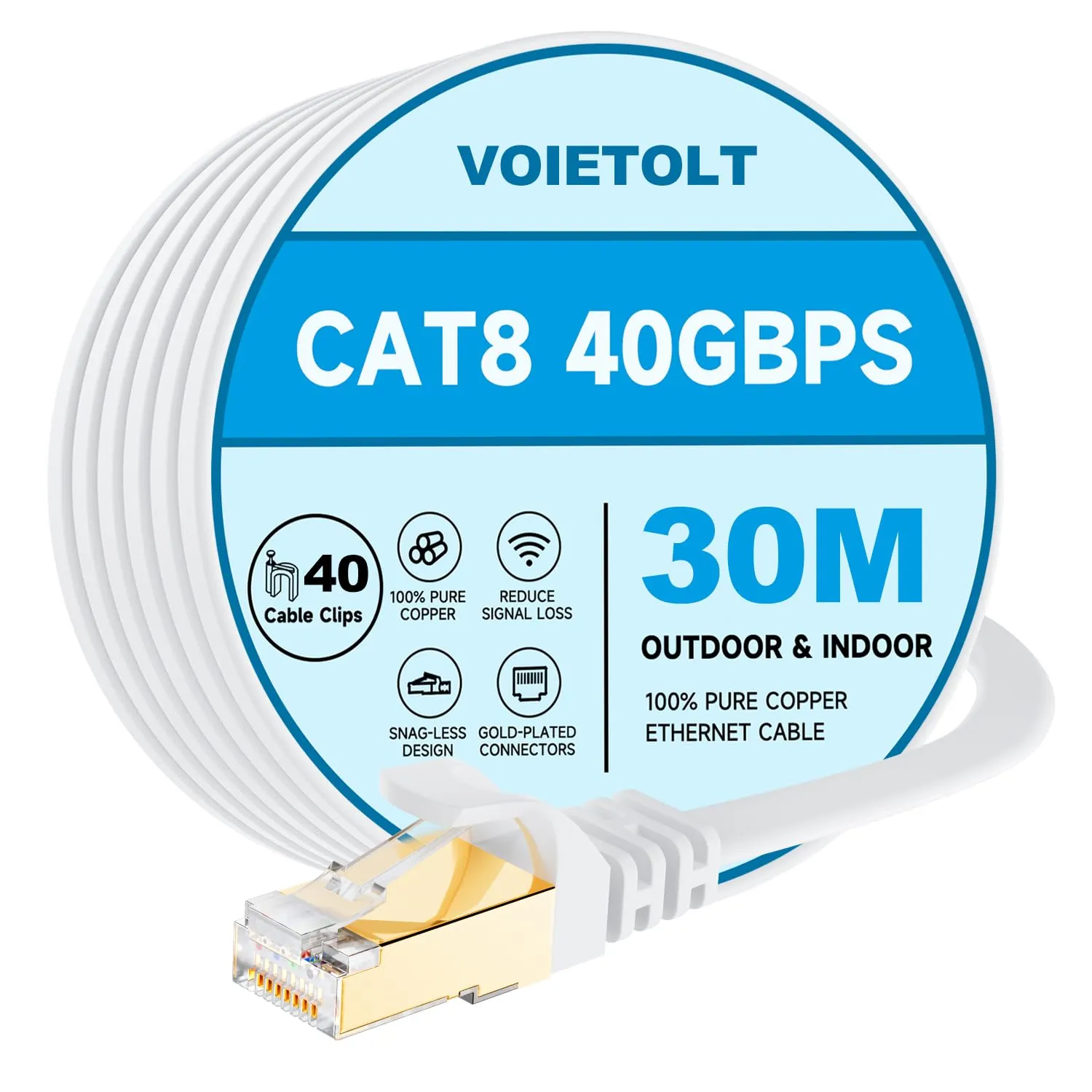 Cat8 Lan Kabel 30M mit Clips, 40Gbps/2000MHz Flach Schirmung Hochgeschwindigkeit Netzwerkkabel, STP RJ45 Gigabit Cat-8 …