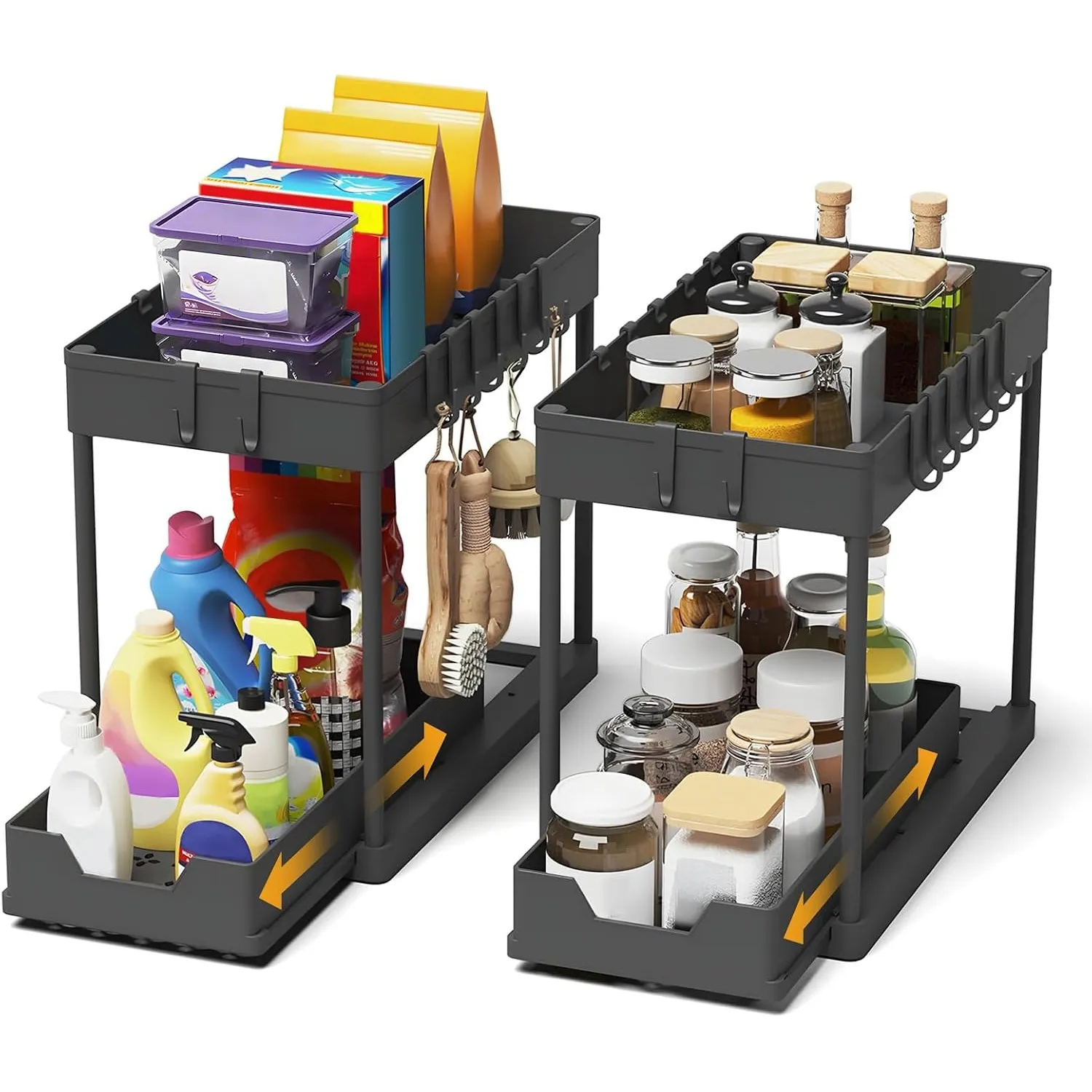 Meltrck Küchen Organizer - 2 Stück Unter Waschbecken Regal Organizer - Ausziehbares Lagerregal Organizer mit 16 Haken,S…